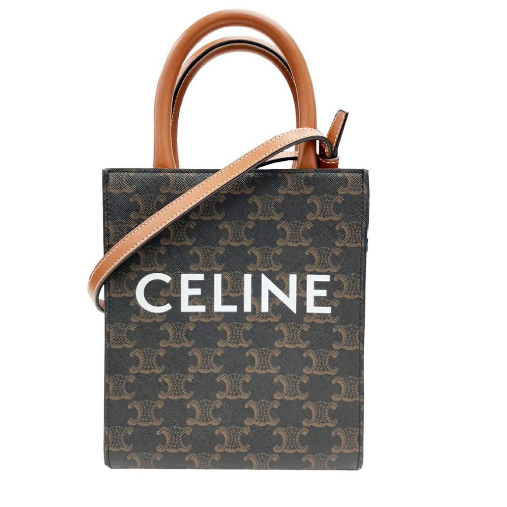 CELINE Vertical Cabas Mini Triomphe Tote Bag Shoulder Leather Brown Women's