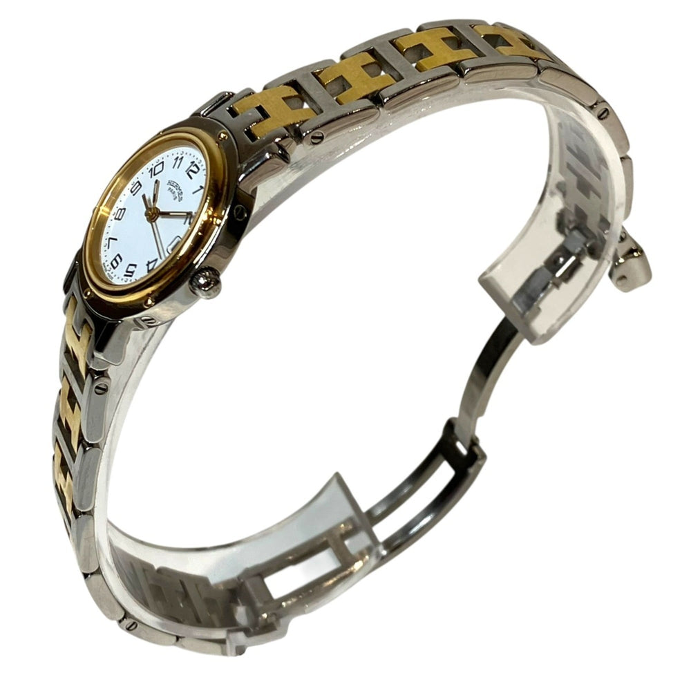 Hermes Clipper Two-Tone Watch, Total Weight 43.6g, Stainless Steel, Quartz Movement, White Dial, CL4.220 — Good