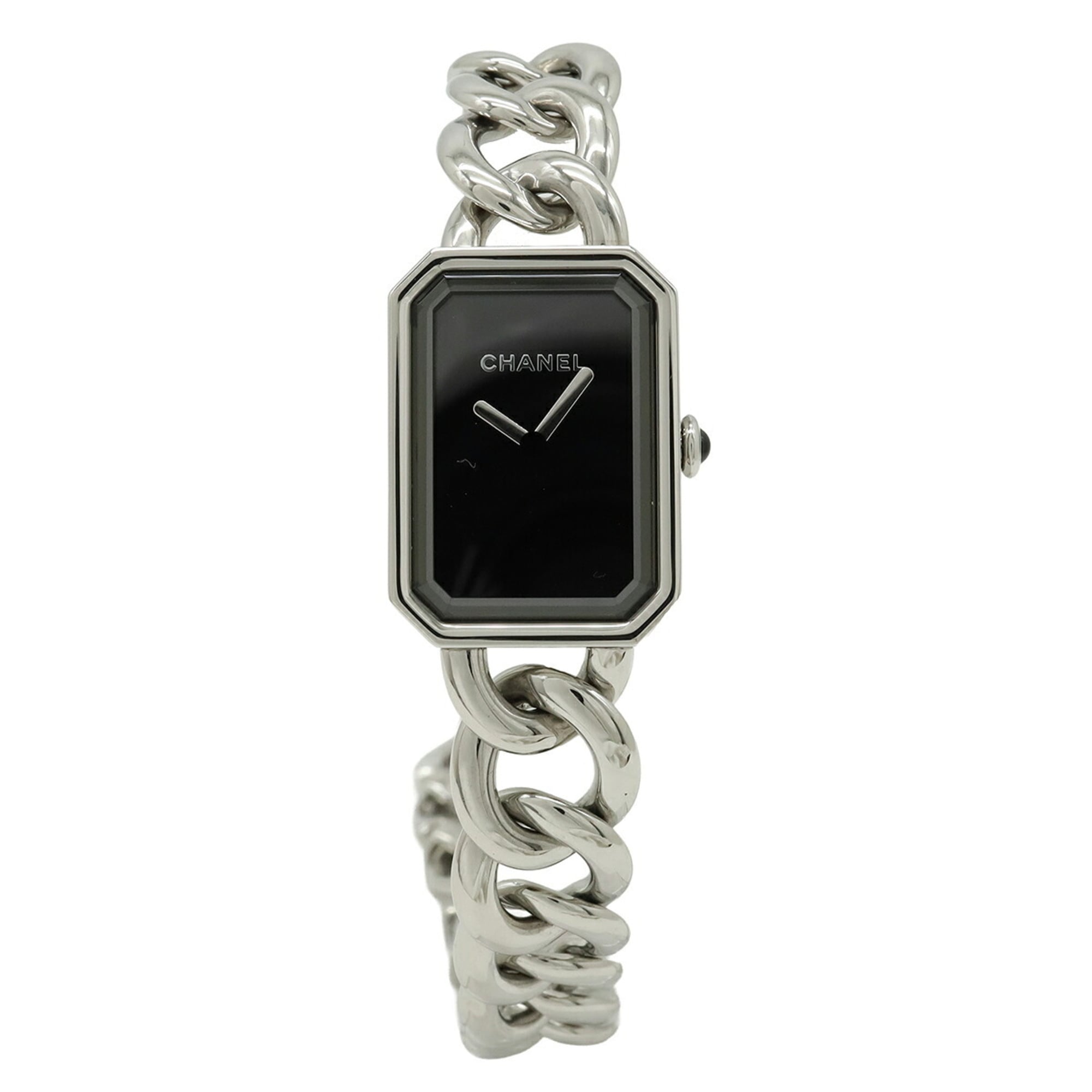 CHANEL Premiere Double Chain Black Dial Stainless Steel Women's Quartz Watch H4199 — Like New