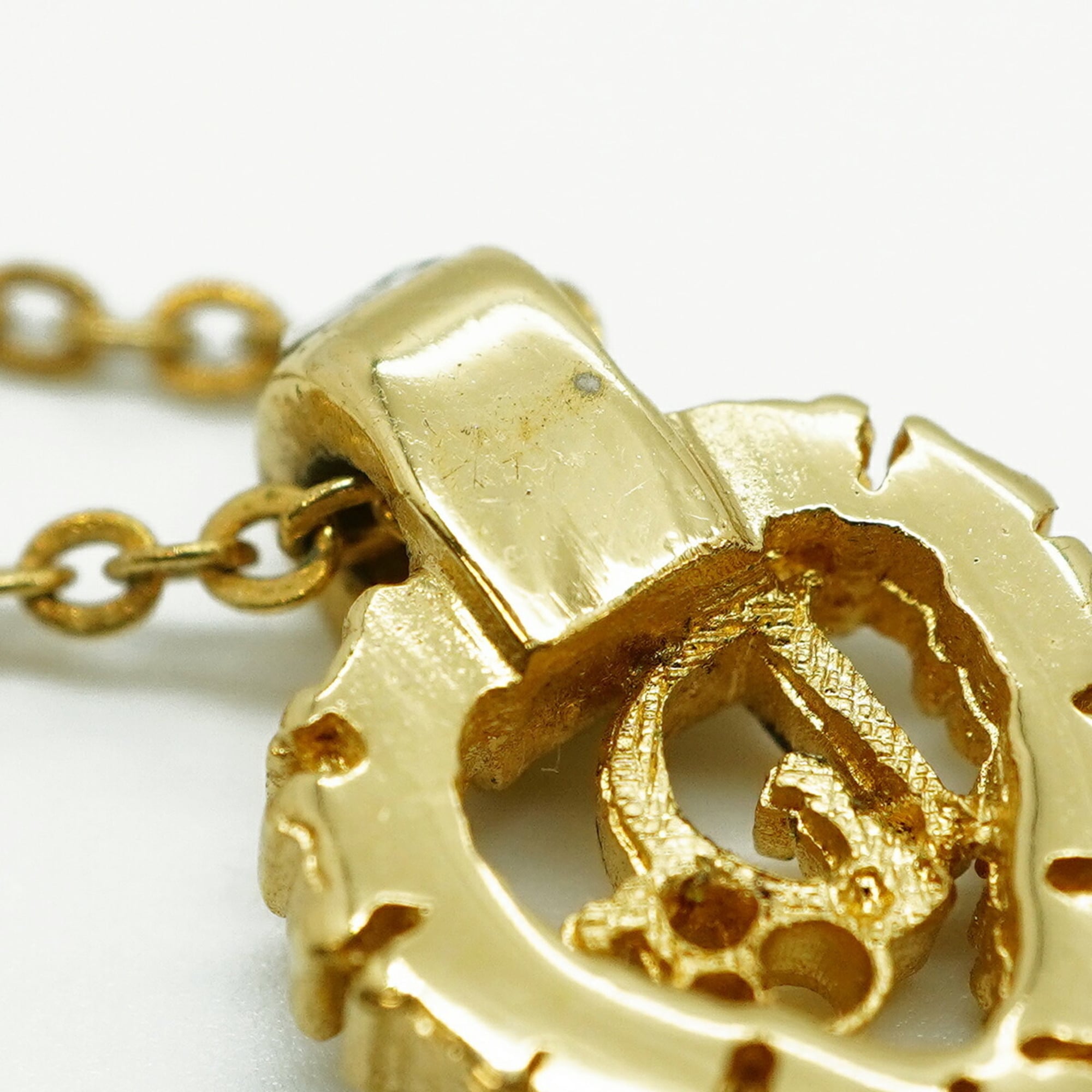 Christian Dior necklace with heart motif, gold plated rhinestones, for women.