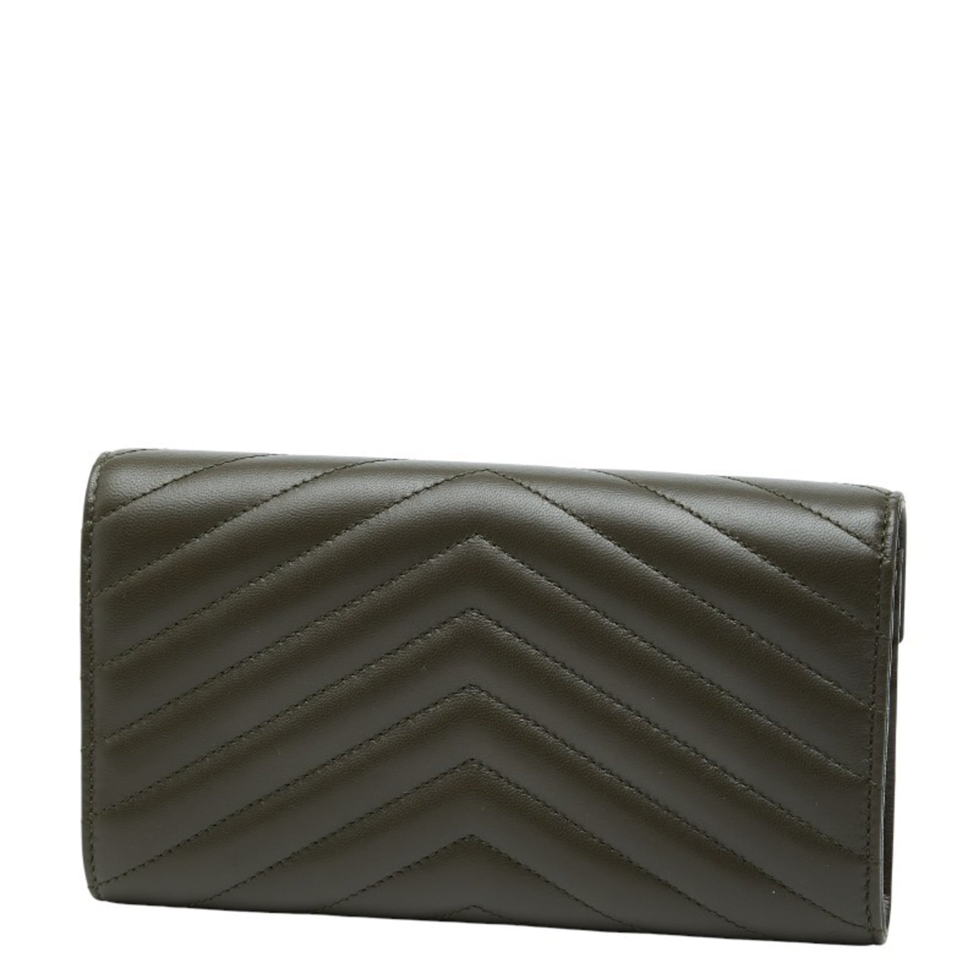 Saint Laurent Cassandra V-Stitch Long Wallet 372264 Khaki Leather Women's SAINT LAURENT