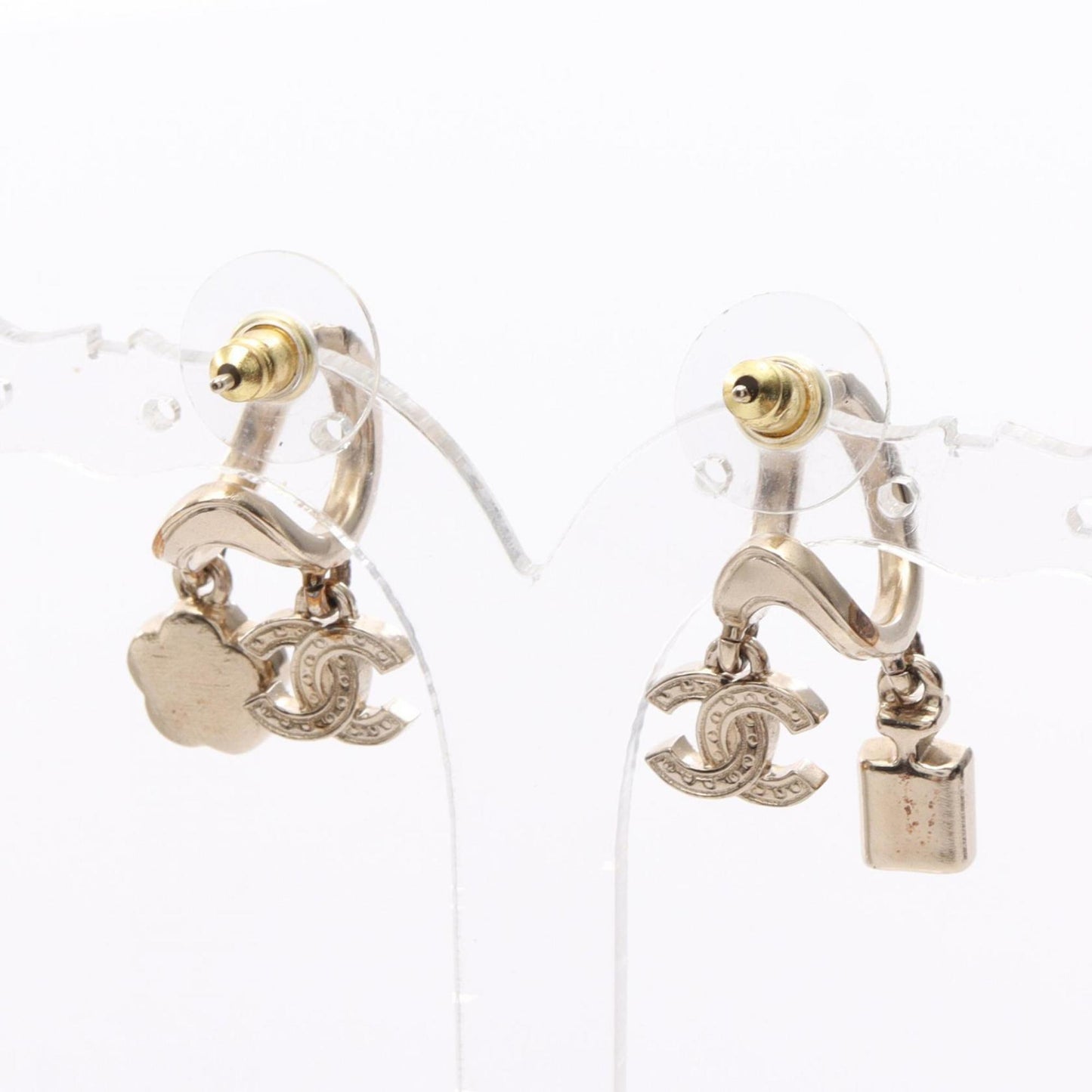 CHANEL Coco Mark Flower Hoop Earrings with Gold-Plated Rhinestones for Women