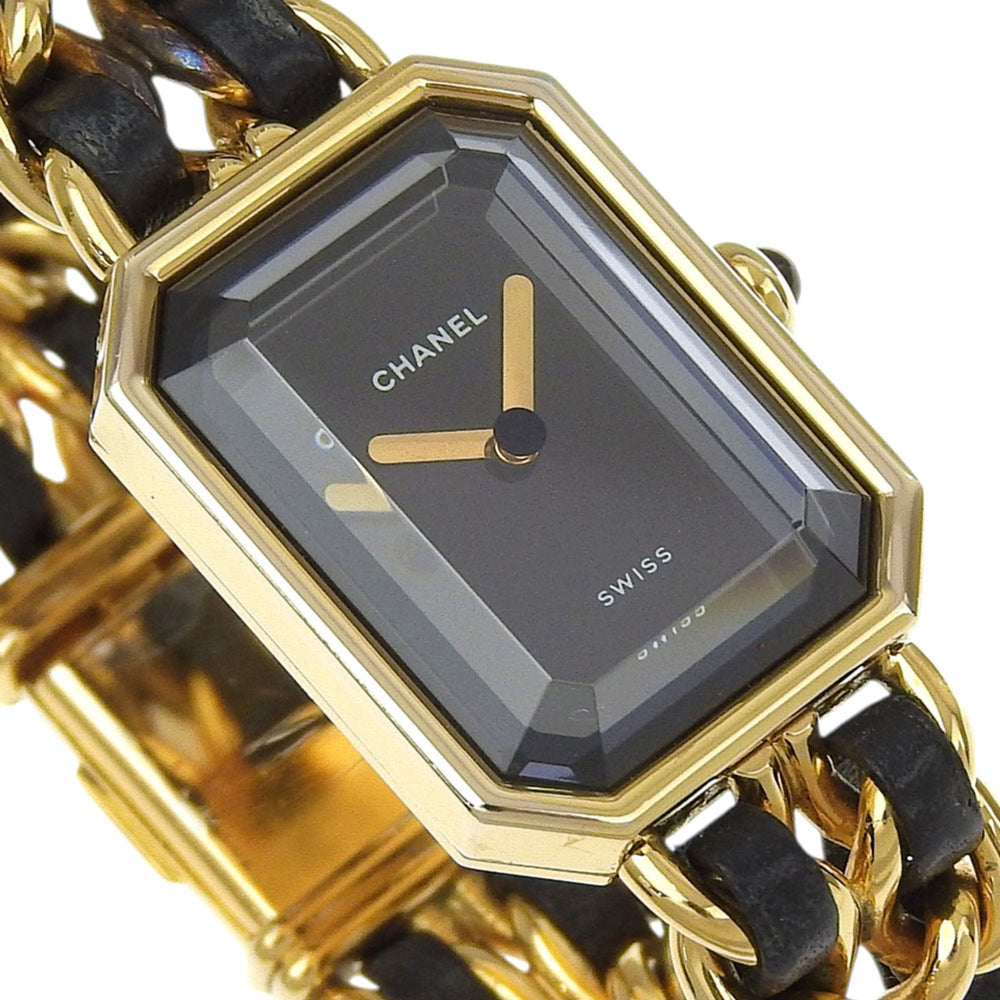 CHANEL Premiere S Watch H0001, Gold-Plated Leather Quartz Movement, Analog Display, Black Dial, Women's — Good