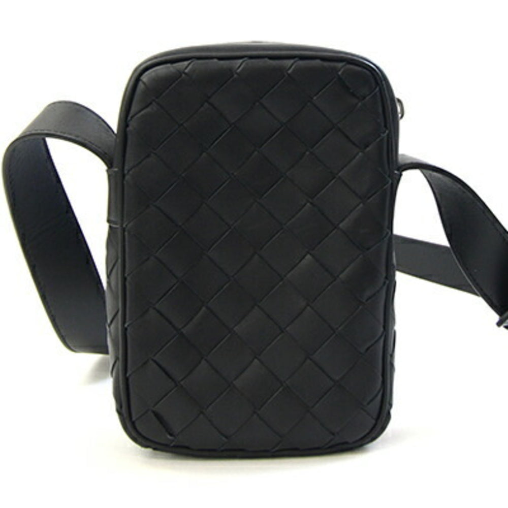 Bottega Veneta Intrecciato Shoulder Bag 743214 Black Leather Crossbody Pouch Smartphone for Men and Women BOTTEGA VENETA — Like New