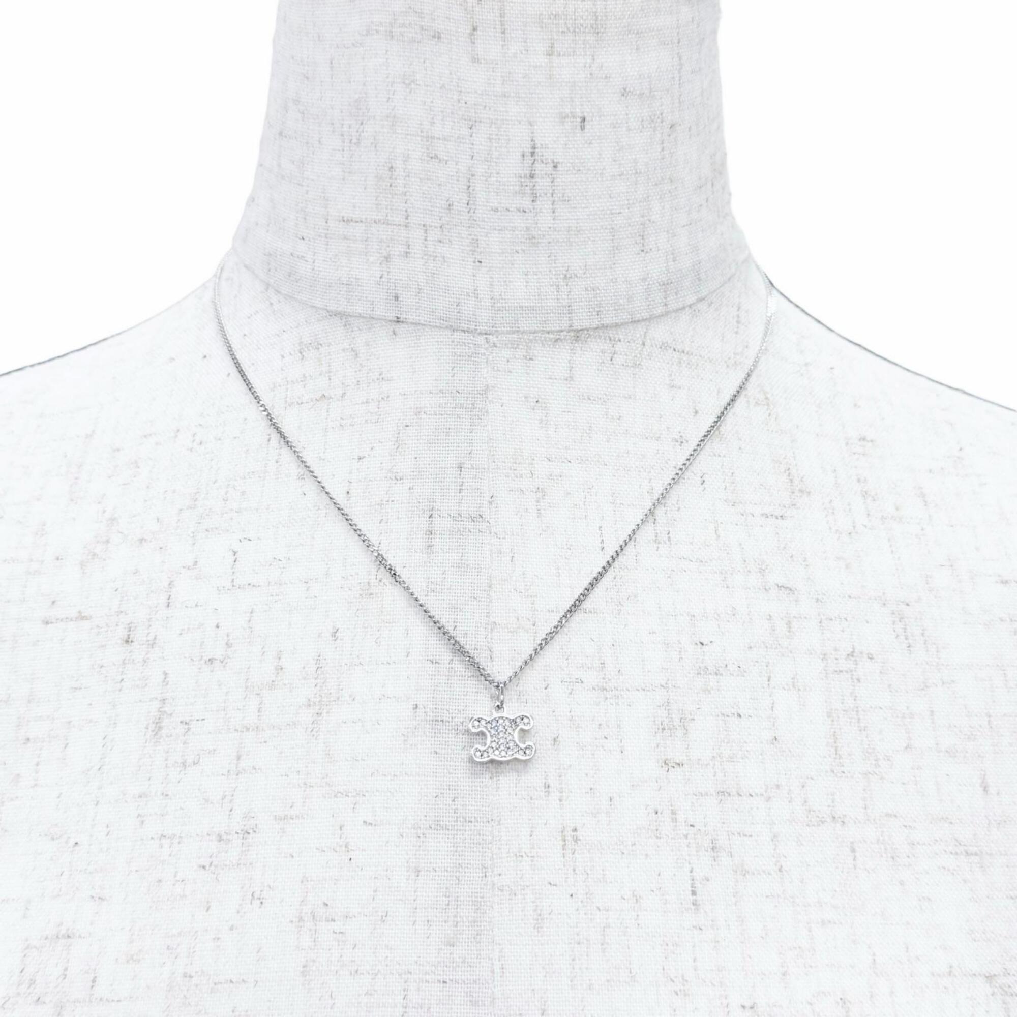 CELINE 460GB6BZI Triomphe Rhinestone Necklace, Silver, Made in Italy, Women's, with Box and Dust Bag — Like New