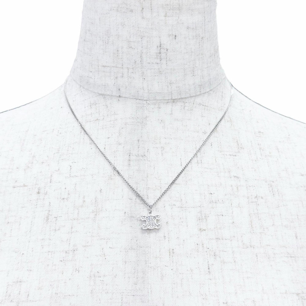 CELINE 460GB6BZI Triomphe Rhinestone Necklace, Silver, Made in Italy, Women's, with Box and Dust Bag — Like New