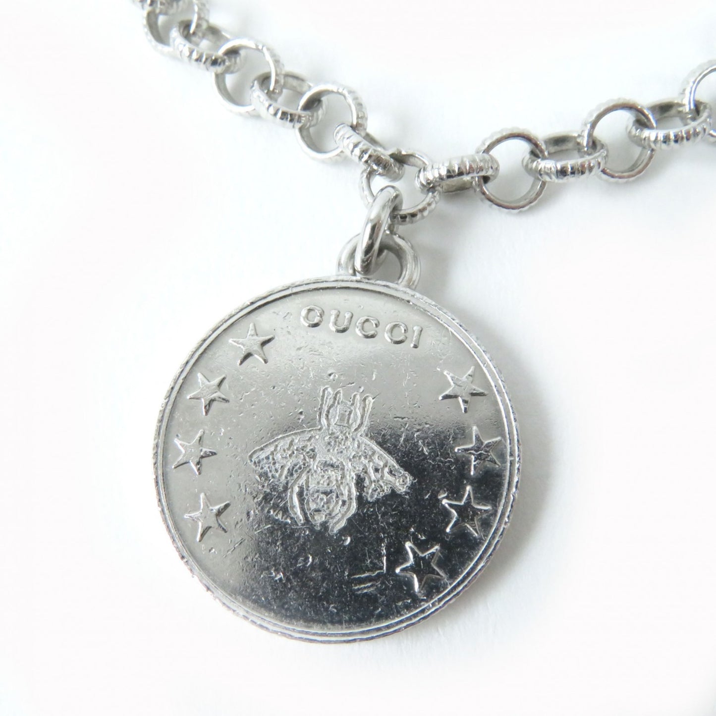 GUCCI BEE Coin Interlocking G Bracelet, 433499, Silver, AG925, Size 18, Made in Italy, Weight 13.2g, Women's