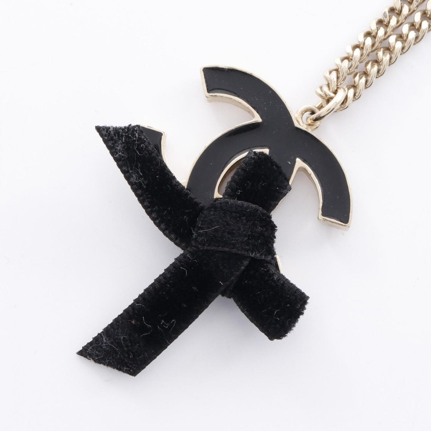CHANEL Coco Mark Ribbon Necklace GP (Gold Plated) Women's Gold