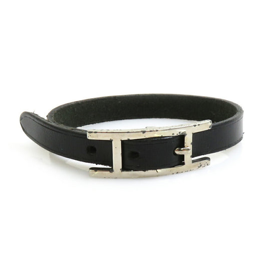 Hermes HERMES bracelet API leather metal black silver ladies e60428a