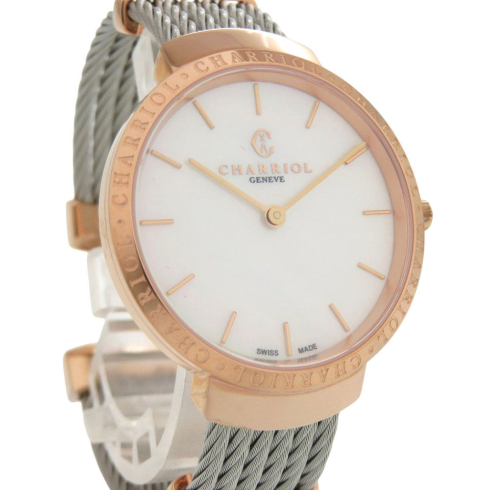 Unused Charriol Saint-Tropez Stainless Steel White Shell with Dial and Pink Gold Quartz Wristwatch 0595 CHARRIOL — New - Store Return