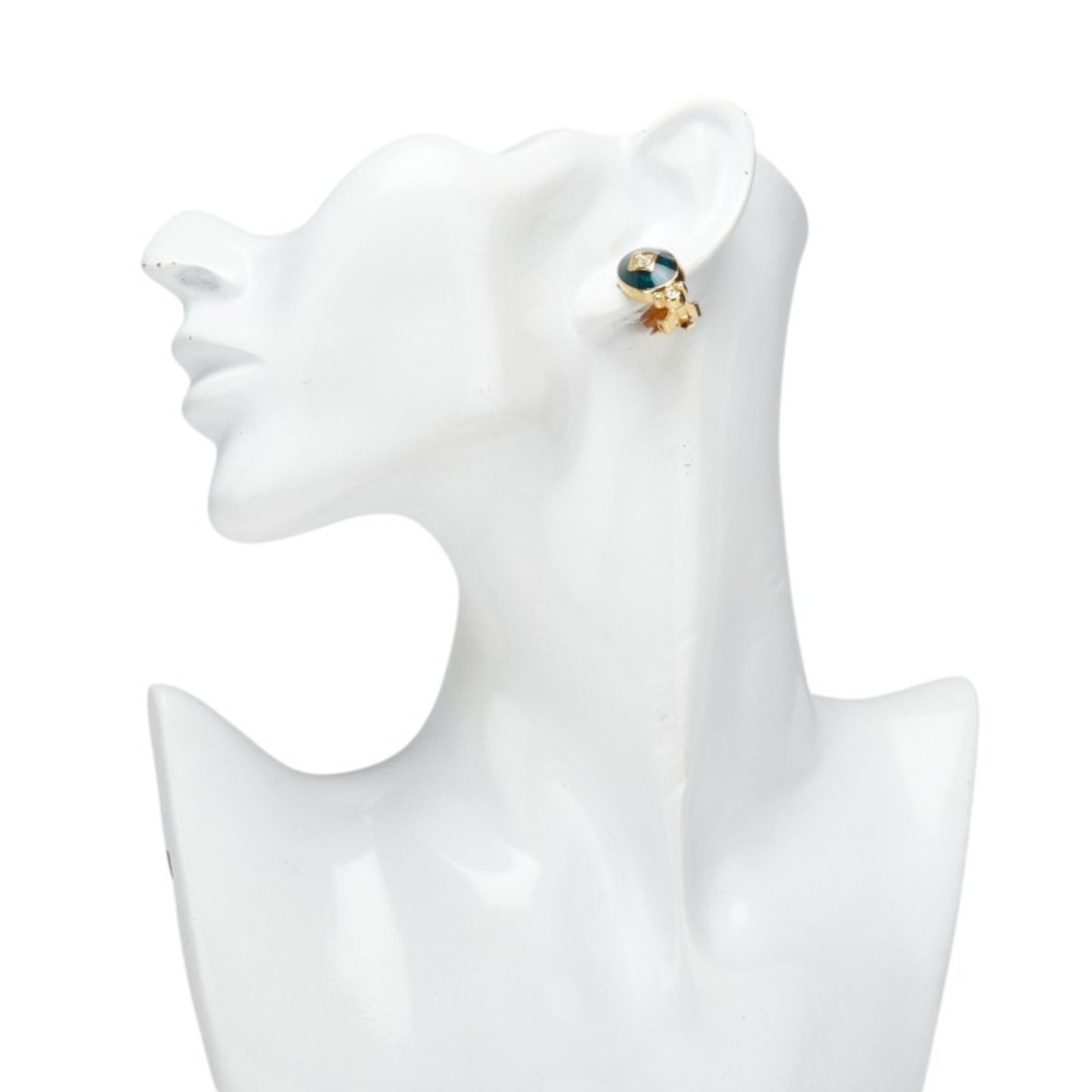 Burberry Vintage Oval Rhinestone Earrings, Gold and Green Plated, Women's