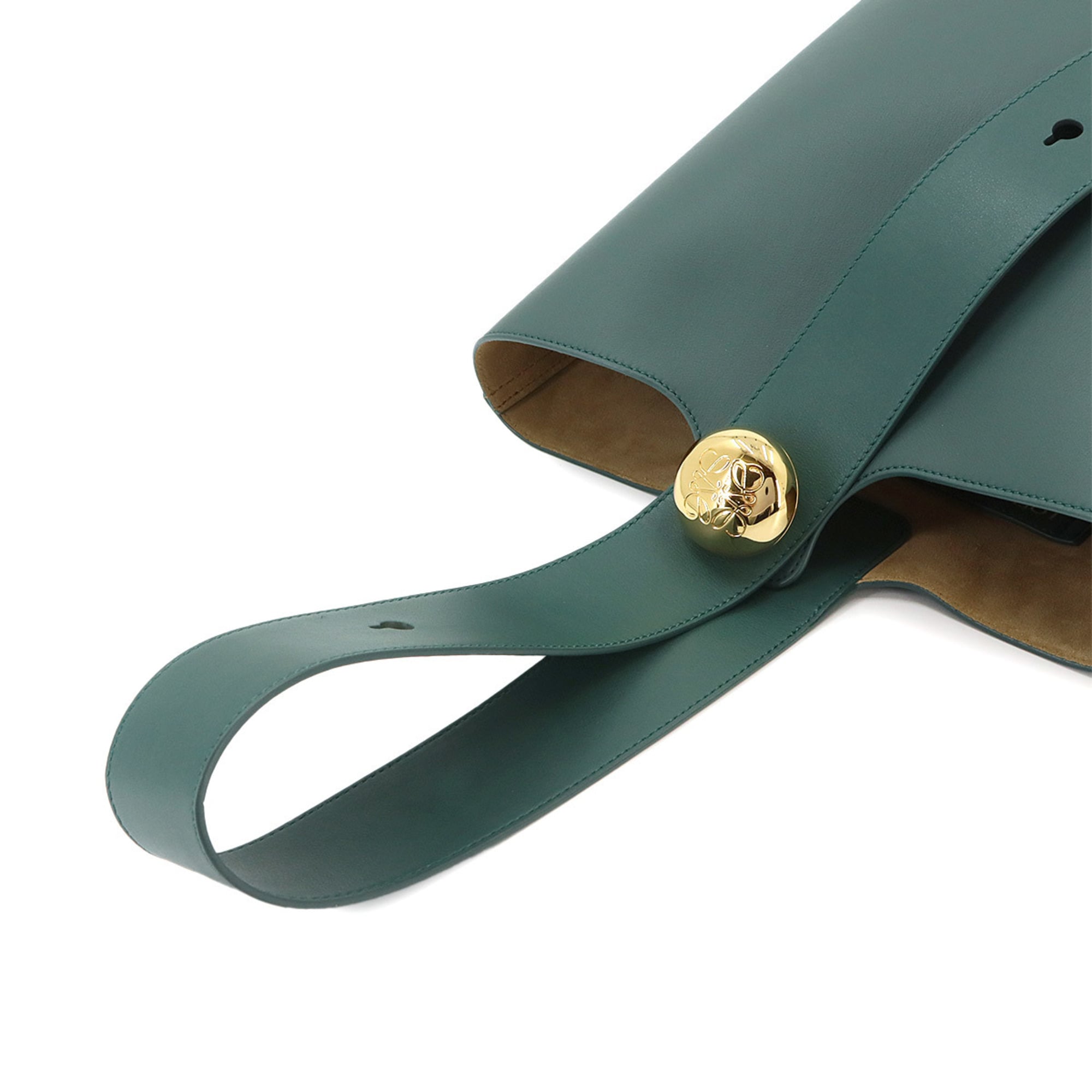 Loewe Pebble Bucket Bag Medium Shoulder Handbag Leather Green Gold Hardware — Like New