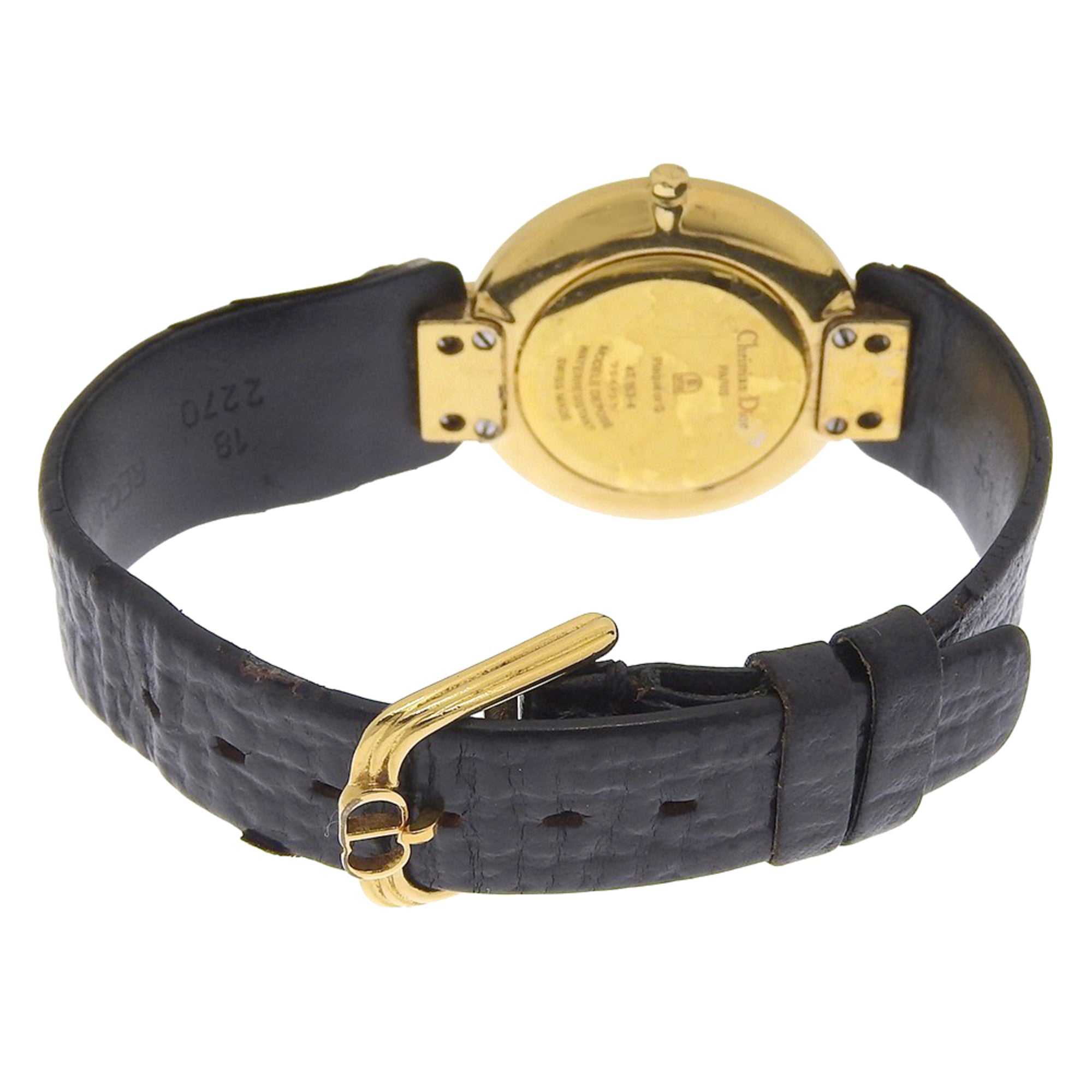 Christian Dior Bakira Watch 47.153-4 Gold Plated x Leather Strap Quartz Analog Black Dial Women's — Good