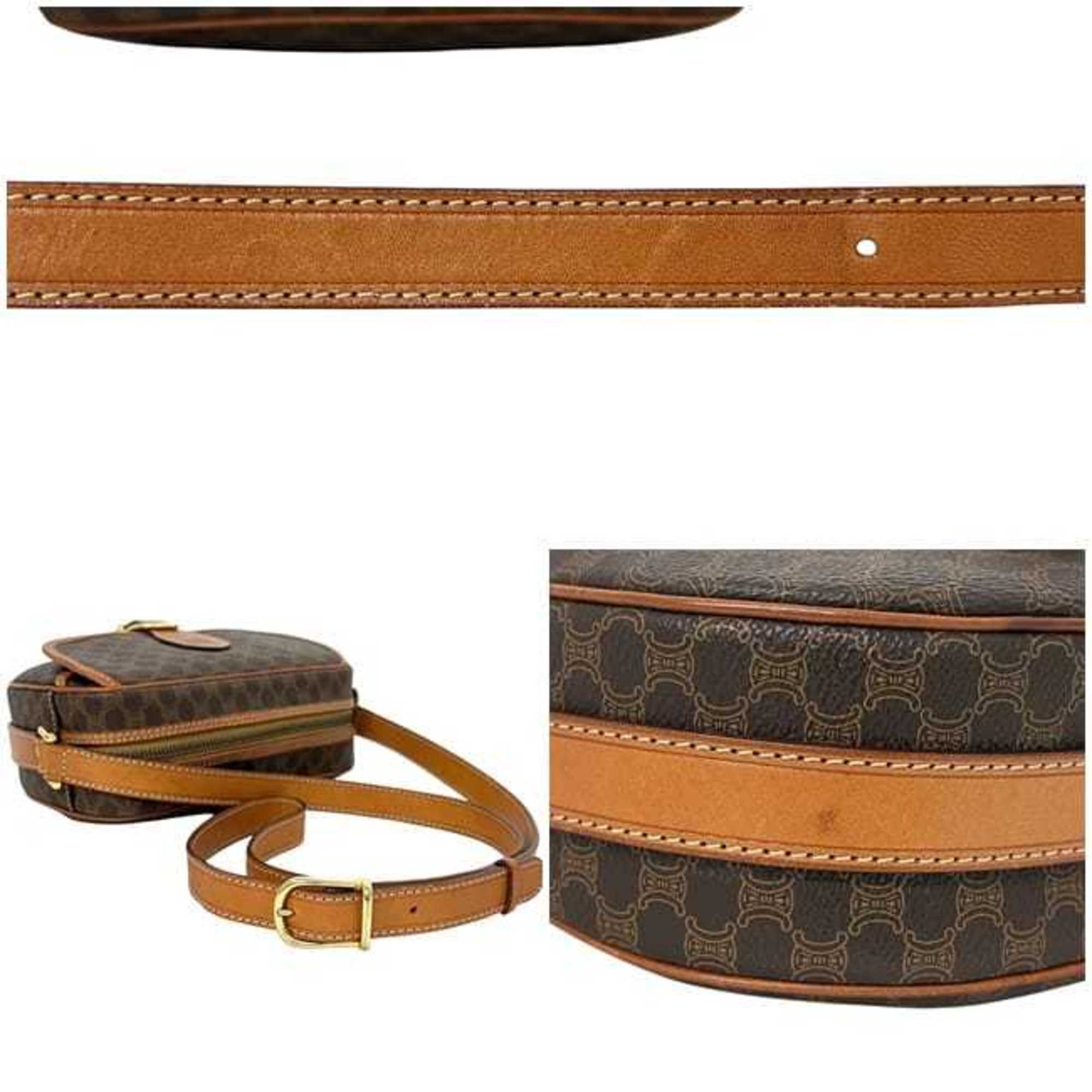 Celine Shoulder Bag ec-24655 Brown Macadam PVC Leather M11 CELINE Crossbody Round Pochette Women's Flap