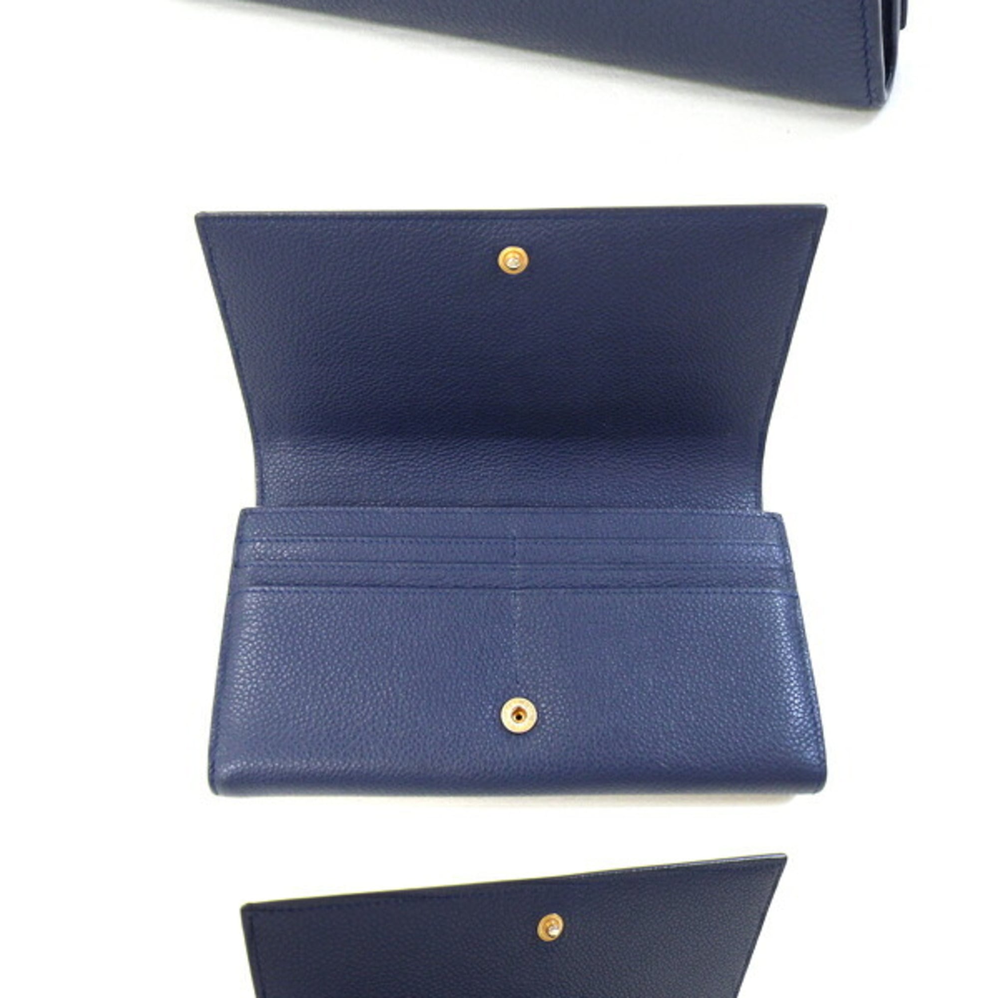 Saint Laurent Bi-fold Long Wallet 414567 Navy Leather YSL Women's SAINT LAURENT