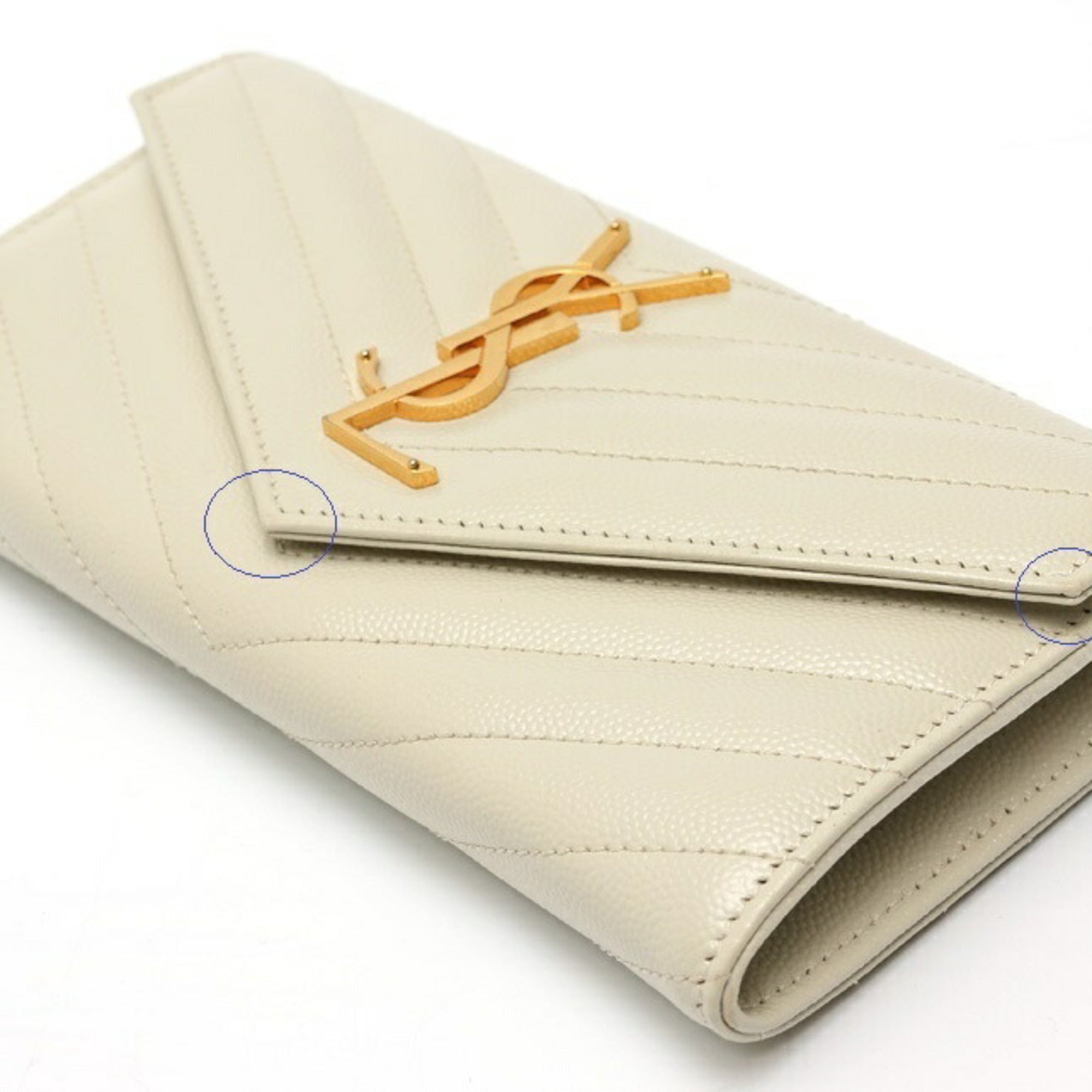 Saint Laurent Monogram Large Flap Wallet 372264 Grain de Poudre Embossed Leather Ivory S-159322