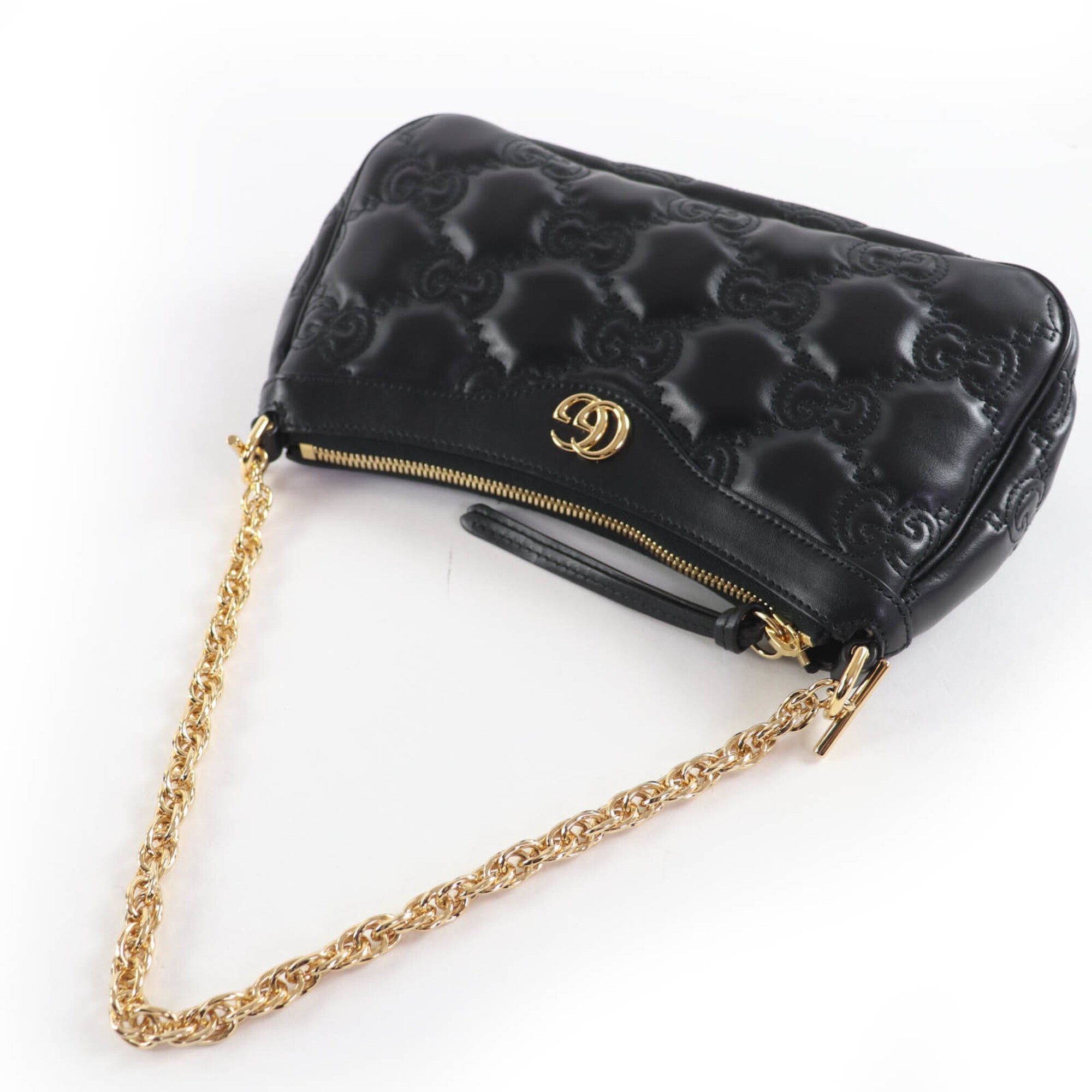 GUCCI 735049 GG Matelassé 2-Way Leather Handbag/Shoulder Bag, Black, with Dust Made in Italy, Women's — Like New