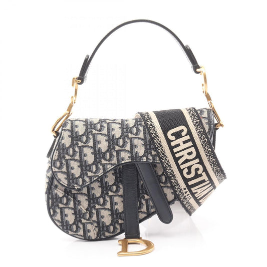 Christian Dior Dior Saddlebag Mini Oblique Jacquard Handbag Canvas Leather Women's Bag Beige Black Navy