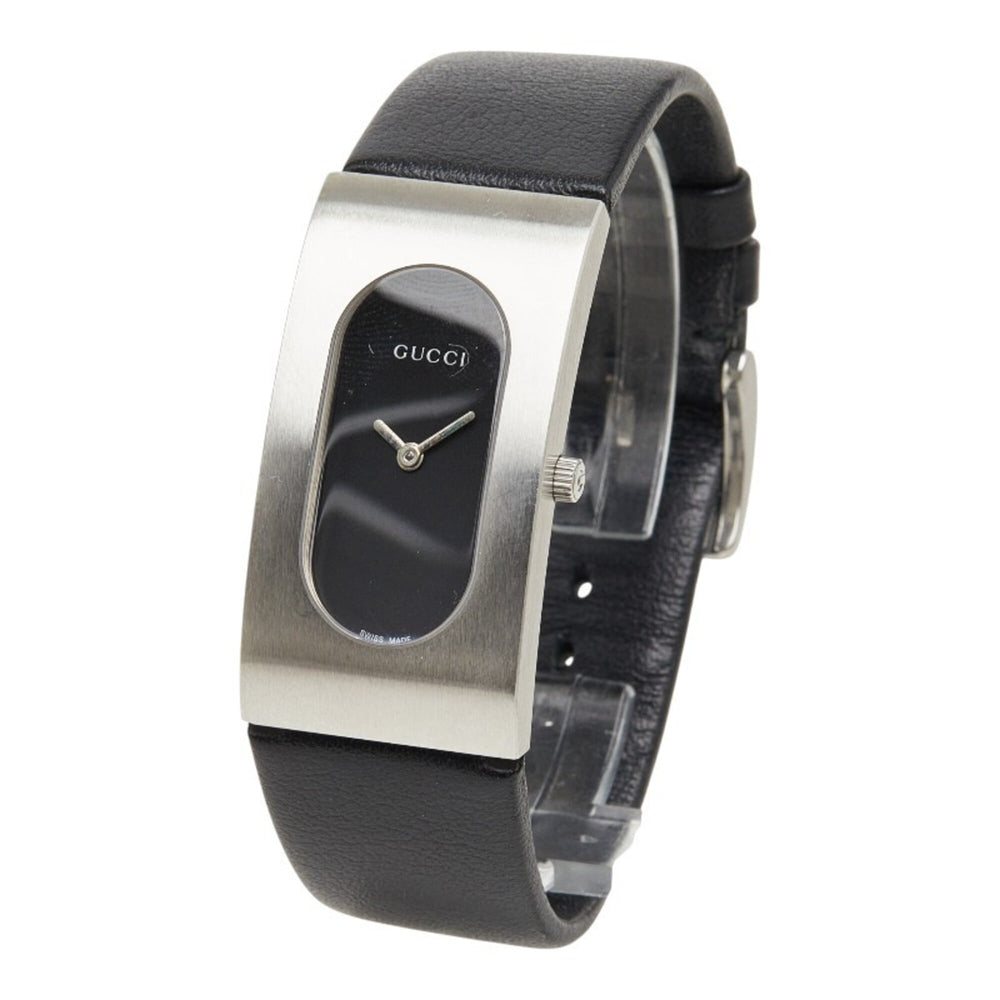 Gucci 2400L Quartz Watch, Black Dial, Stainless Steel Strap, Leather Women's Watch — Good
