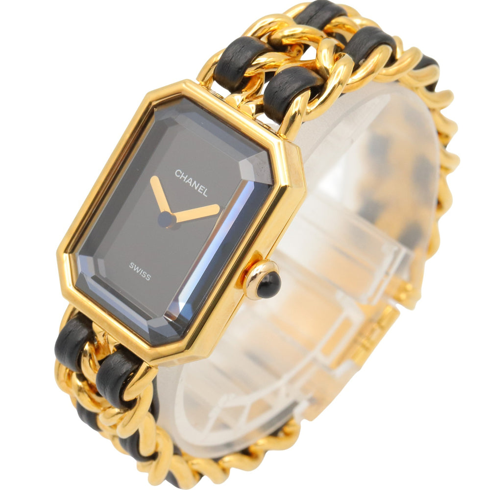 Chanel CHANEL Première S Watch, Gold Plated (GP), Leather Strap, Women's, Black, H0001 — Very Good