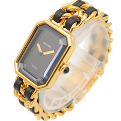 Chanel CHANEL Première S Watch, Gold Plated (GP), Leather Strap, Women's, Black, H0001 — Very Good