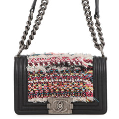 Chanel Chain Shoulder Bag Boy Small Matelassé Coco Mark Lambskin Tweed CHANEL Black Handbag Women's — Like New