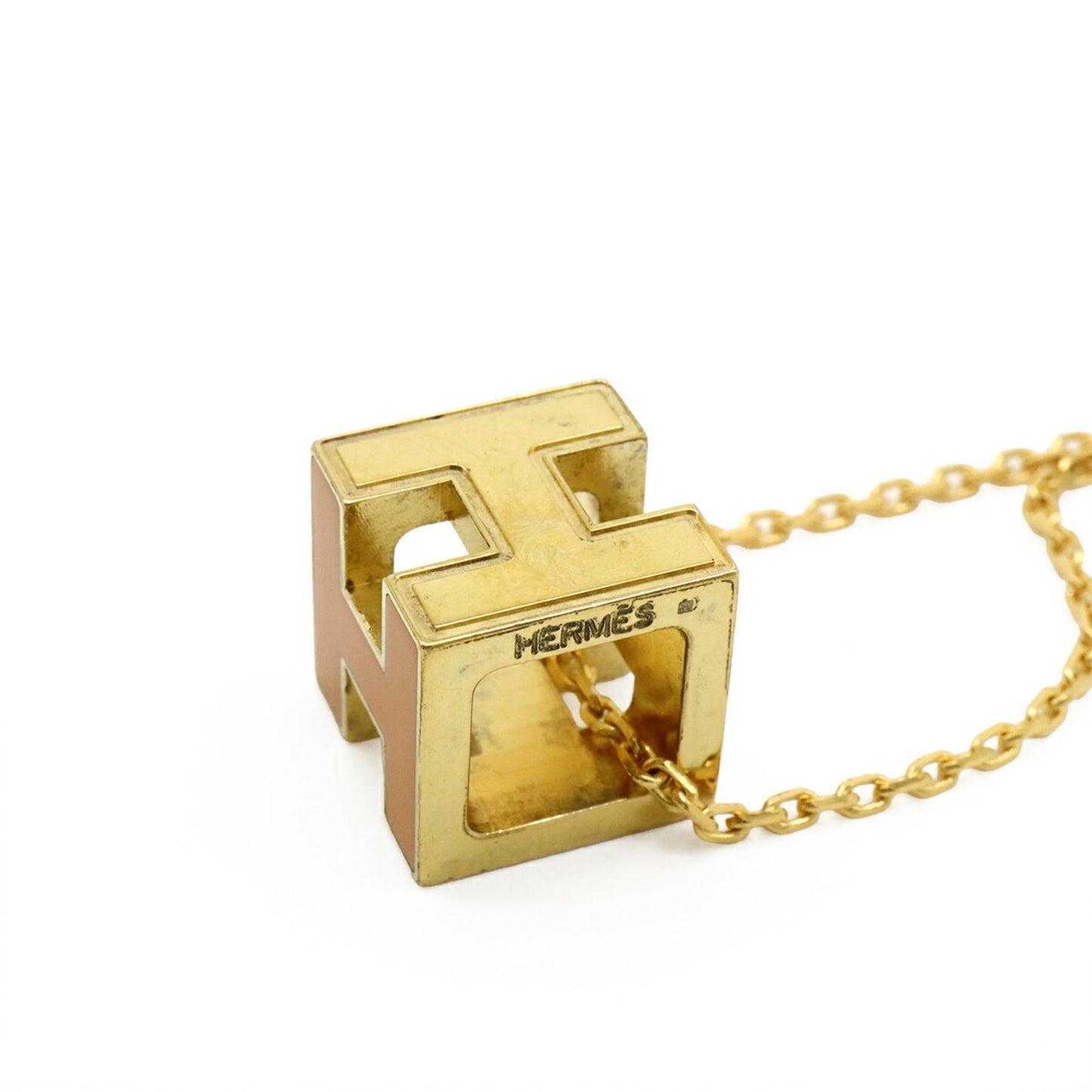 HERMES Hermès Carge d'Ache H Cube Necklace Choker Pendant Orange
