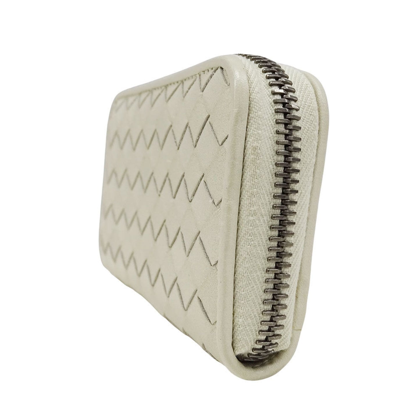 Bottega Veneta wallets for men and women, branded intrecciato leather coin cases, white with a round zipper woven purse.