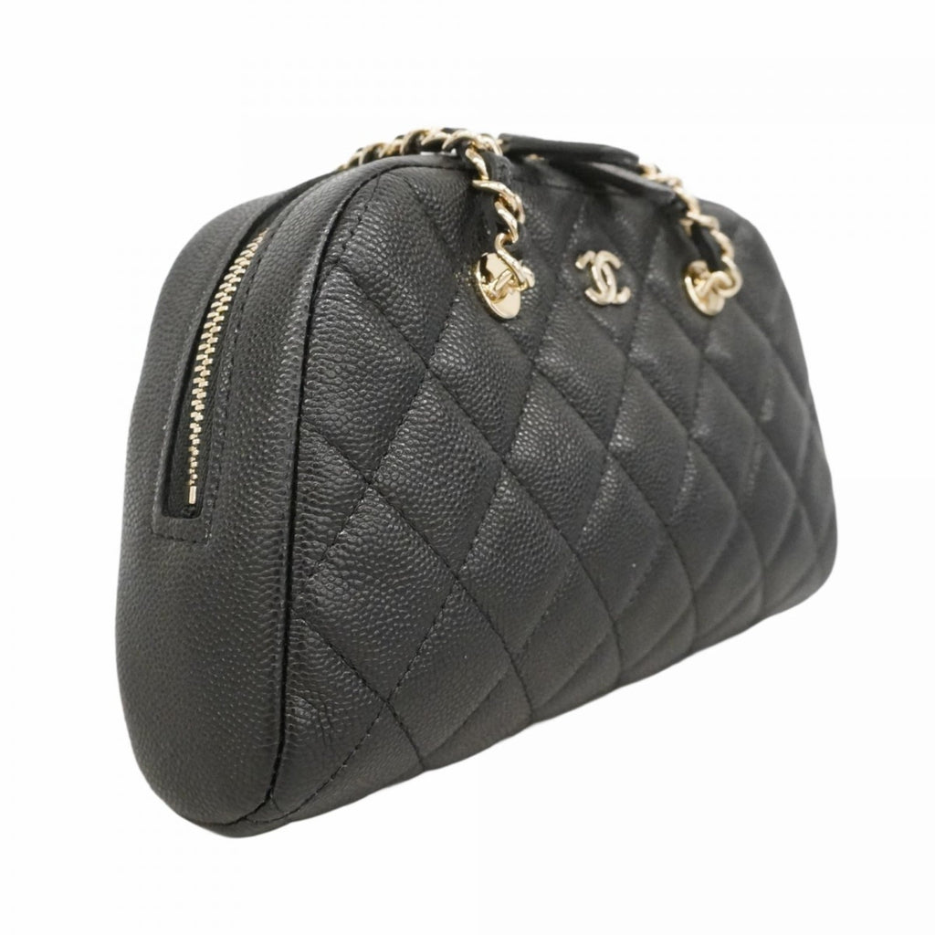 Chanel Matelasse Shoulder Bag with Chain, Caviar Skin, Black Champagne, Women's