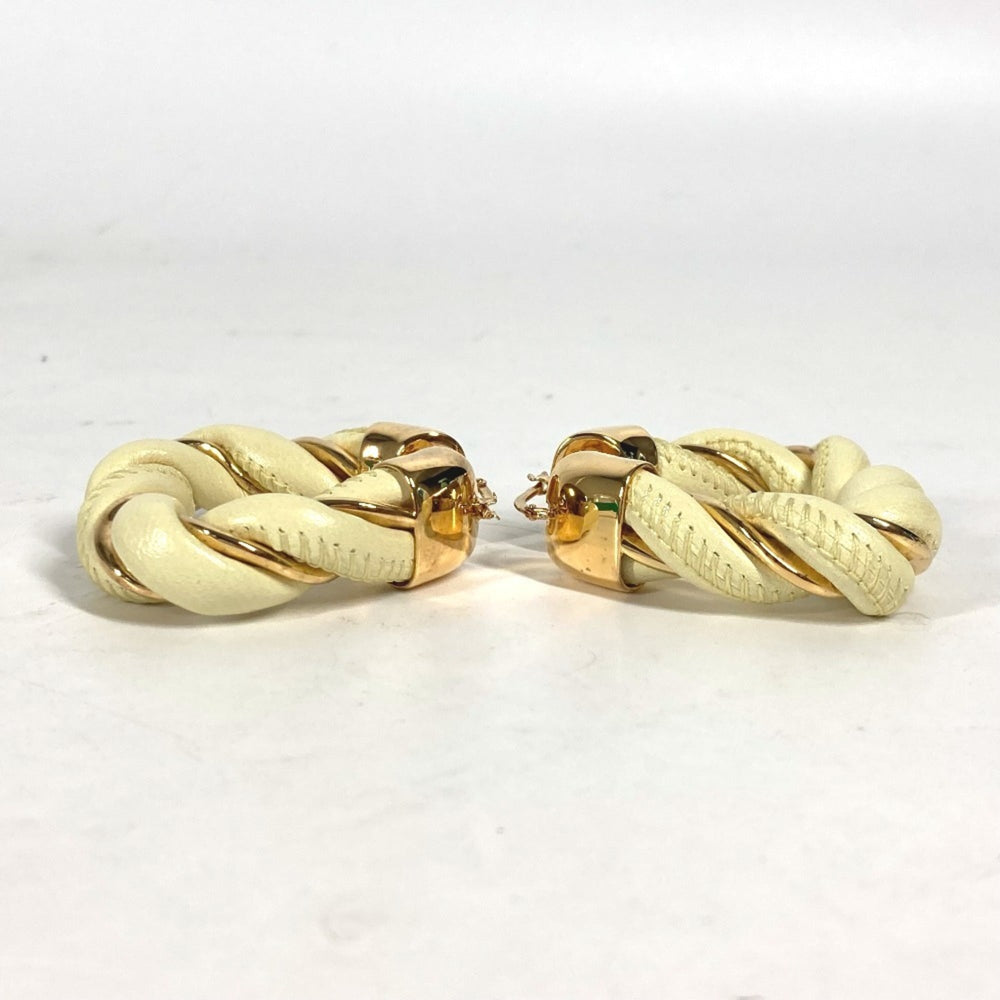 BOTTEGA VENETA Twisted Triangle Hoop Earrings, Accessories, Leather, AG925, Women's, Light Yellow — Like New