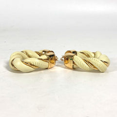 BOTTEGA VENETA Twisted Triangle Hoop Earrings, Accessories, Leather, AG925, Women's, Light Yellow — Like New