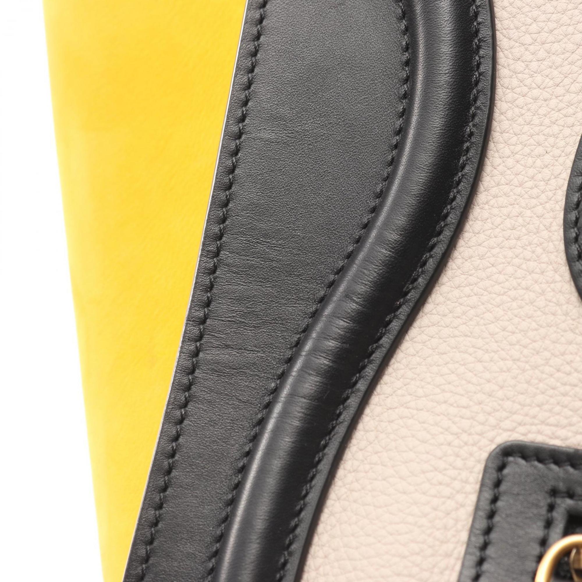 Celine Luggage Micro Shopper Handbag, Leather, Women's, Black, Ivory, Yellow