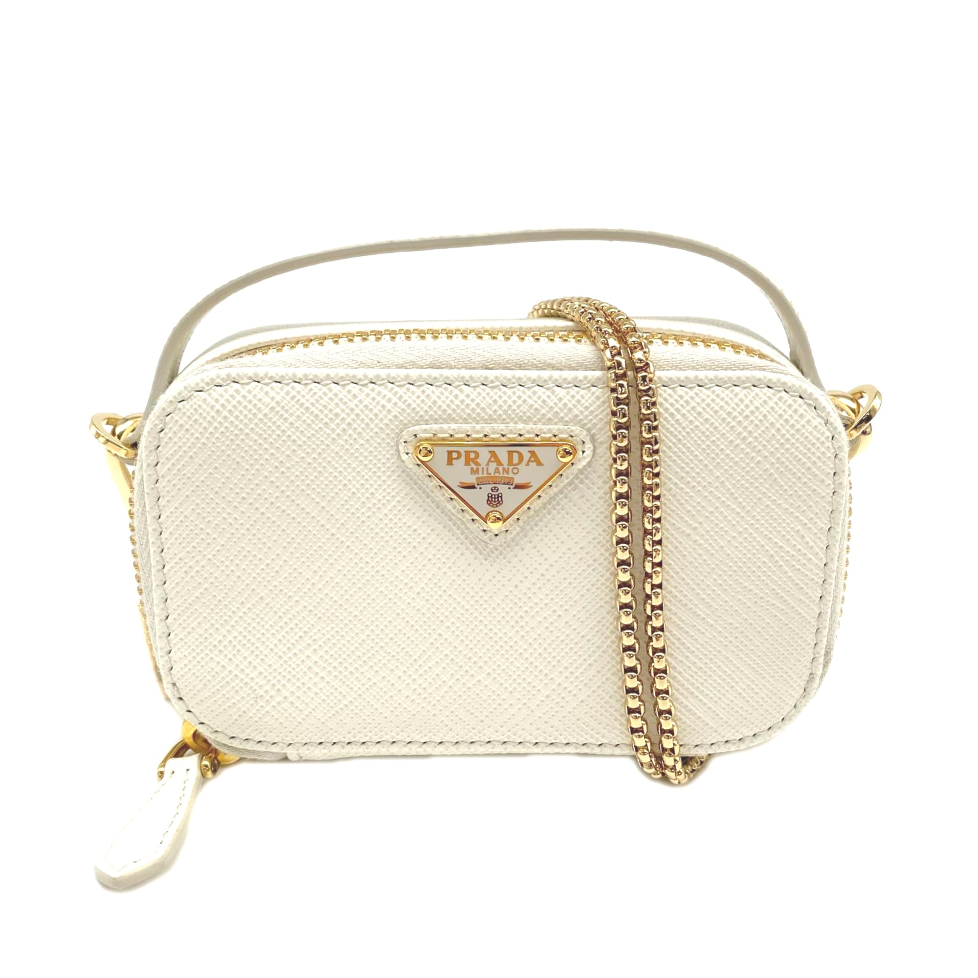 PRADA Saffiano Triangle Mini Pouch 1NR025 Shoulder Bag White Women's — New - Store Return