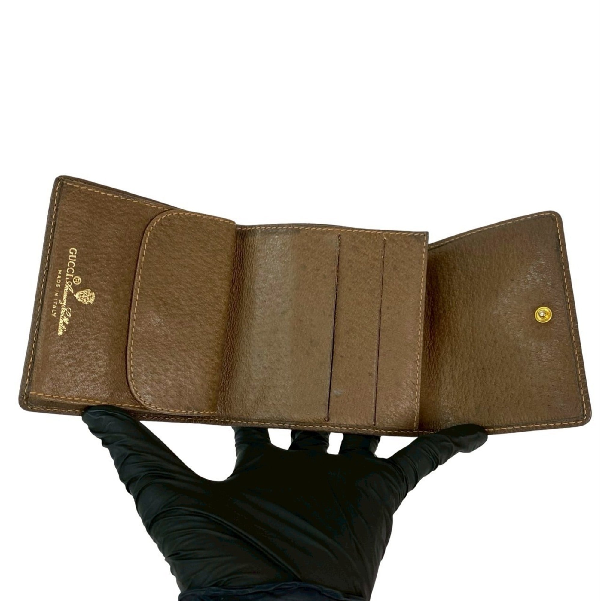 GUCCI Old Gucci GG Logo Leather Tri-fold Wallet Brown 22043