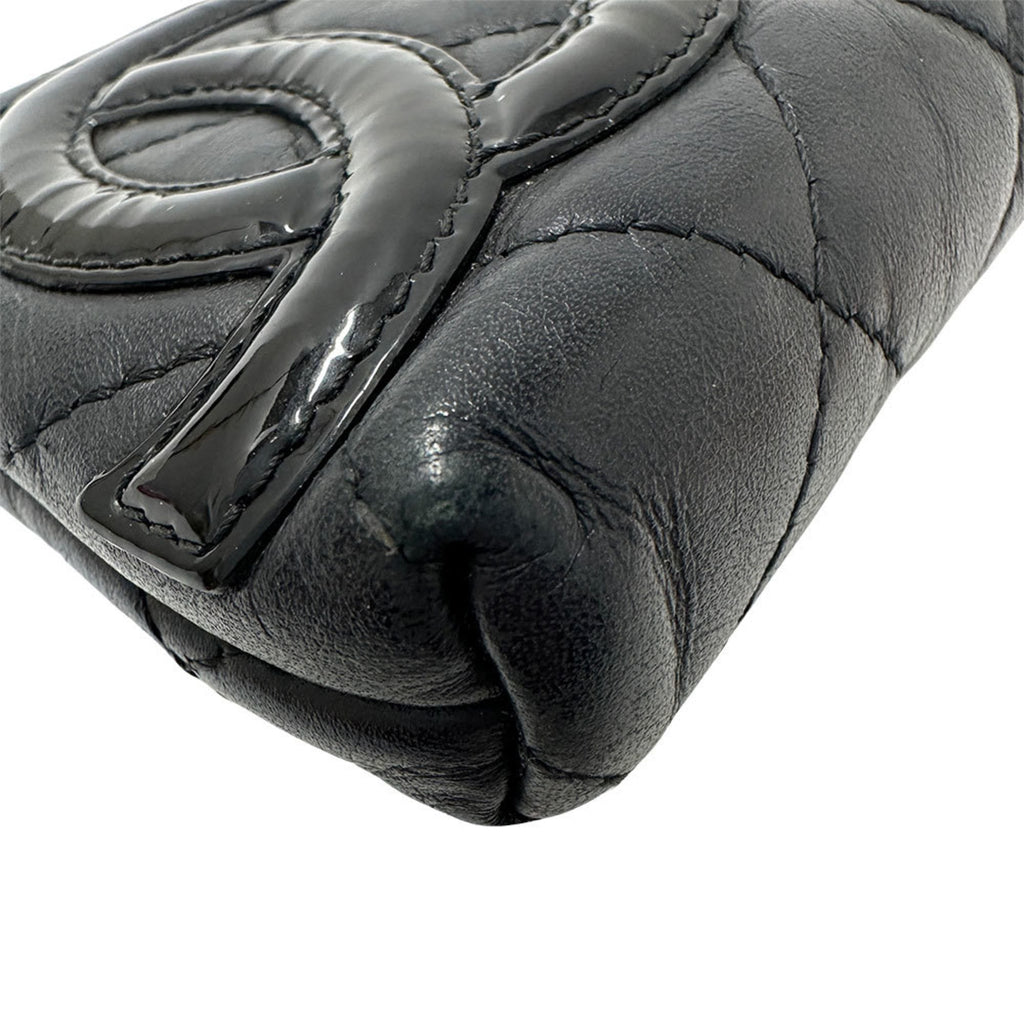 CHANEL wallet with Coco mark, men's and women's brand wallet/coin case, lambskin Cambon black silver hardware, compact mini wallet, no key ring