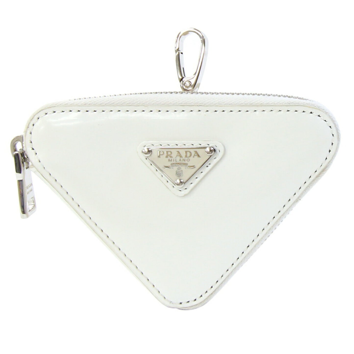 Prada Pouch 1TL433 White Leather Bag Charm Triangle Coin Case Women's PRADA
