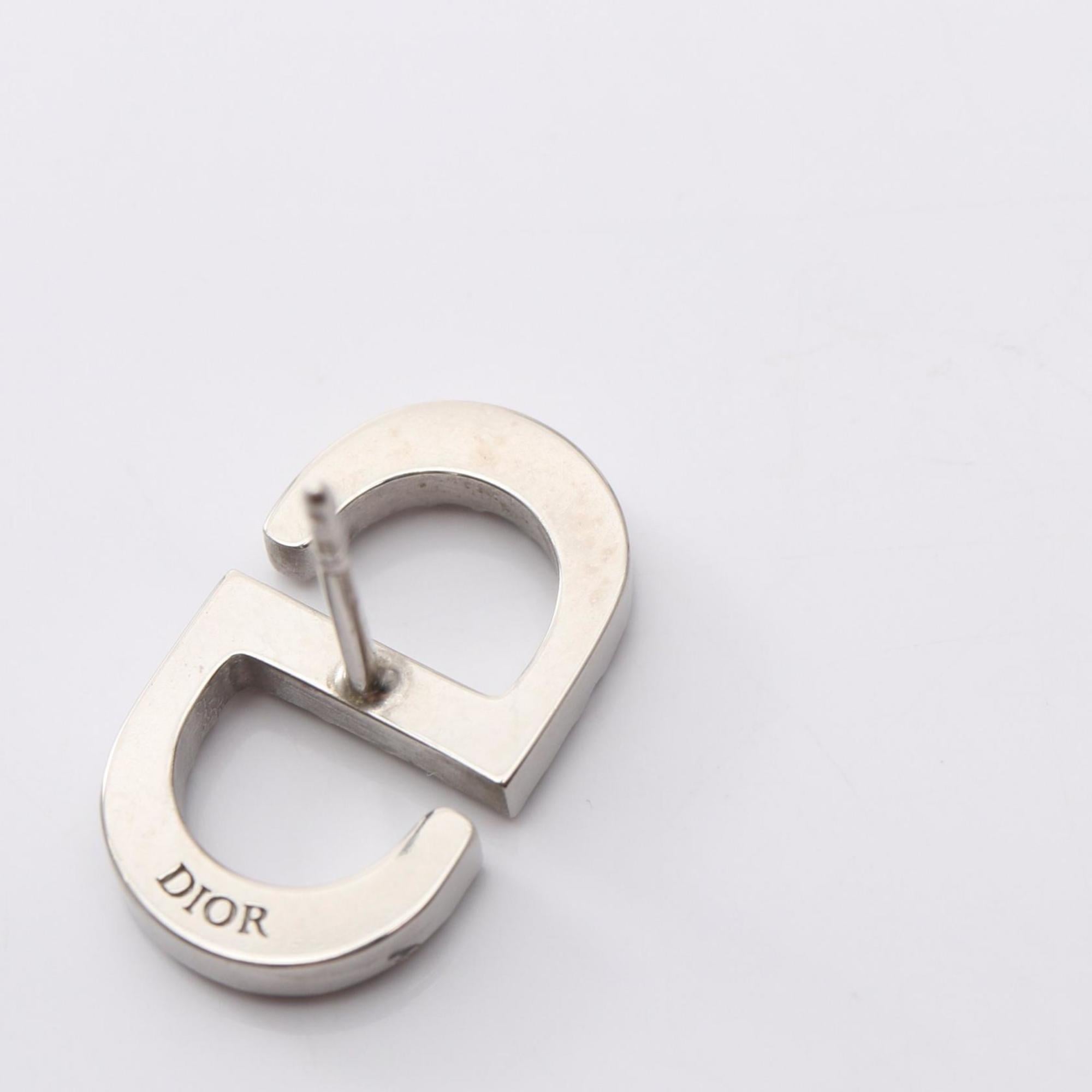 Christian Dior Dior Petit CD Stud Earrings with Stainless Steel Rhinestones, Silver