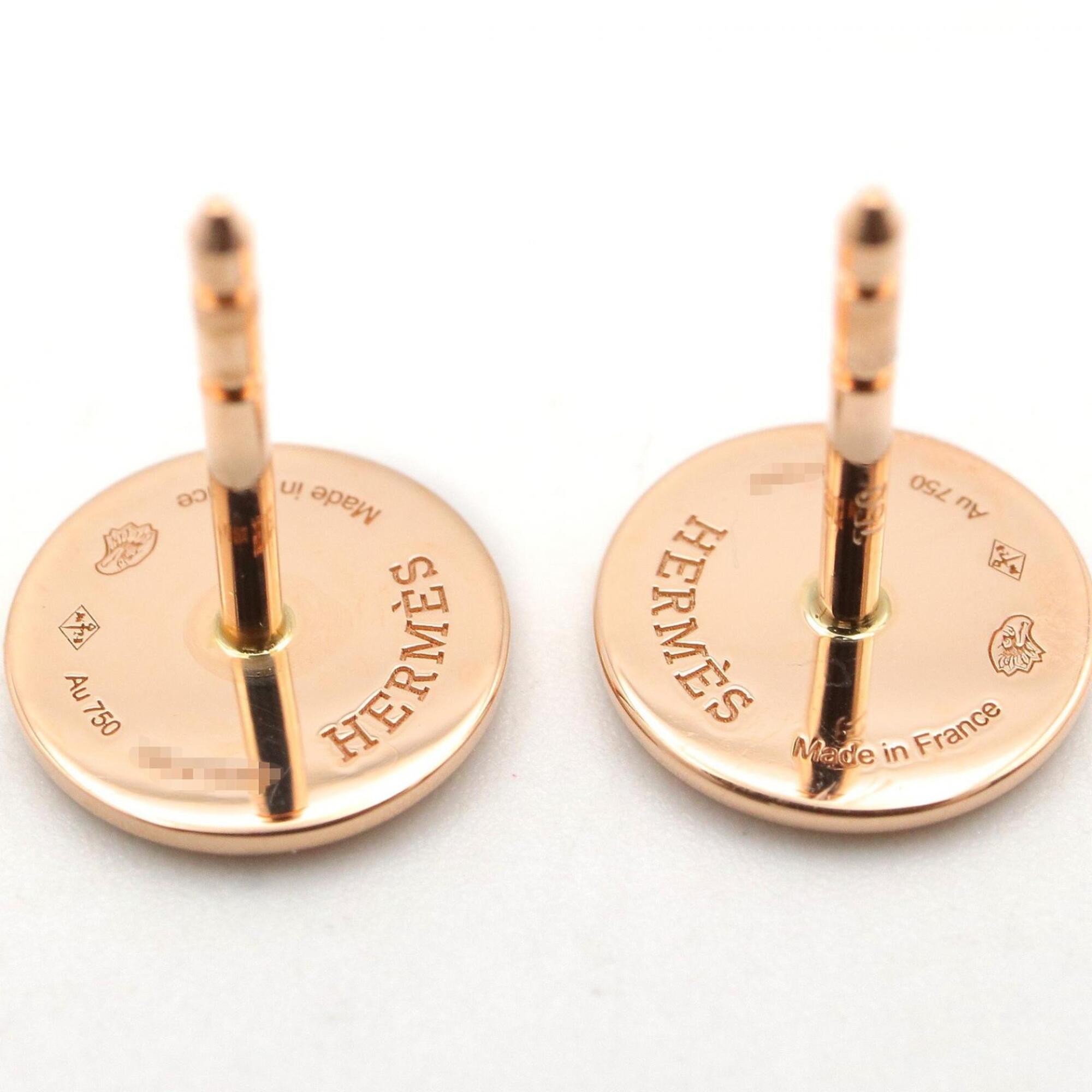 Hermes Ex-Libris TPM Earrings, 18KPG (Pink Gold), Women's Jewelry, Gold Tone — Like New