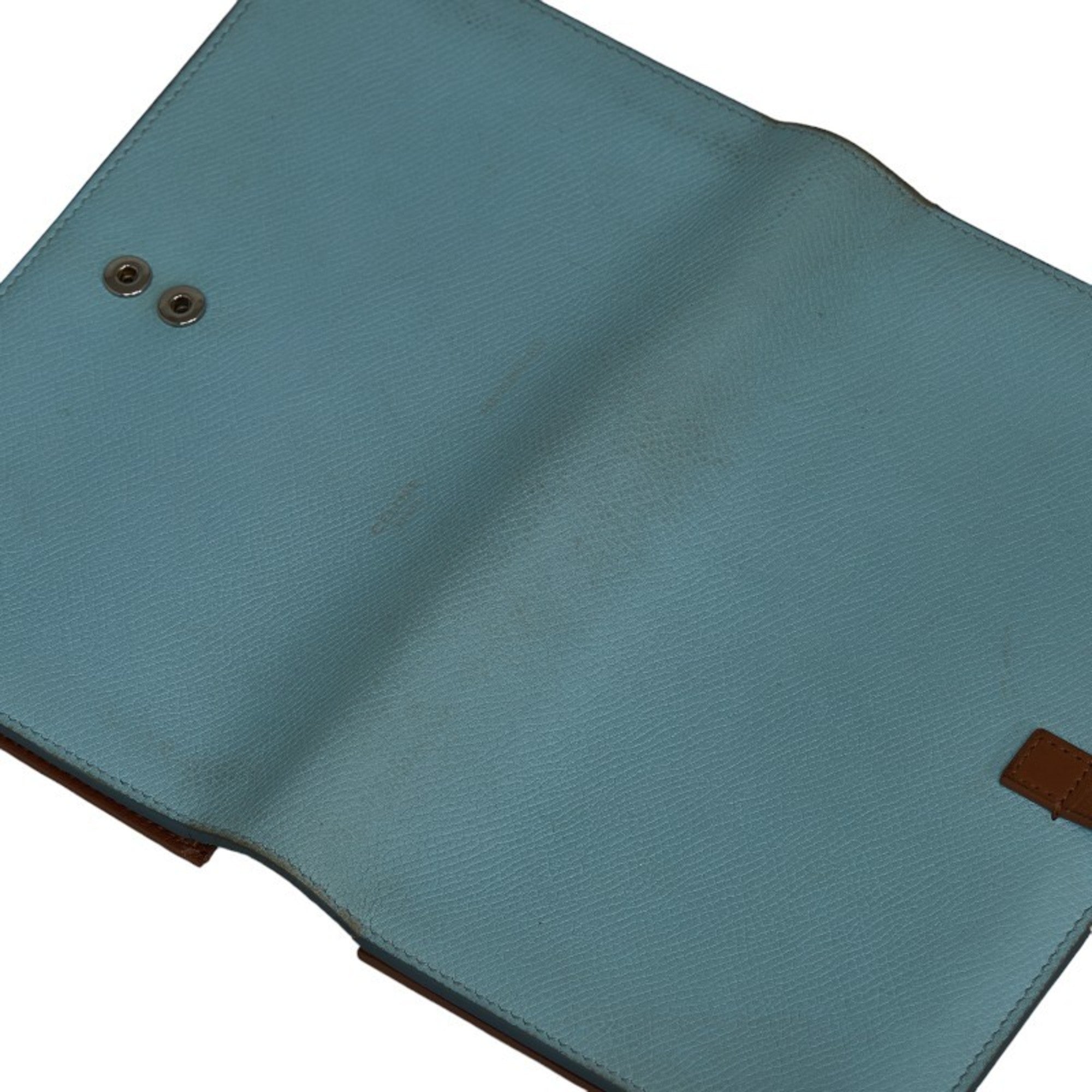 CELINE Bi-fold Wallet Blue Brown Leather Women's