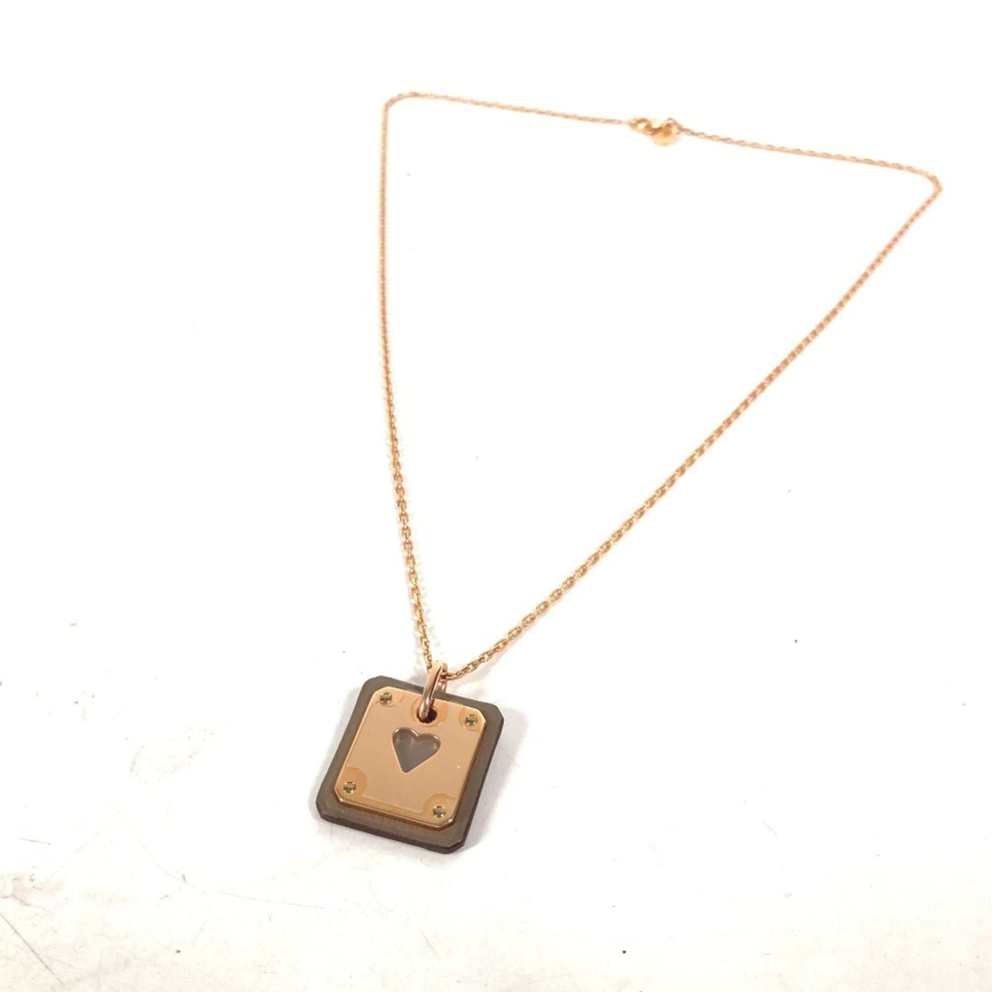HERMES Hermes Heart Chain Asdukur PM Pendant Necklace Metal Leather Women's Etoupe Gray x Pink Gold Similar E-240605-15 — Like New