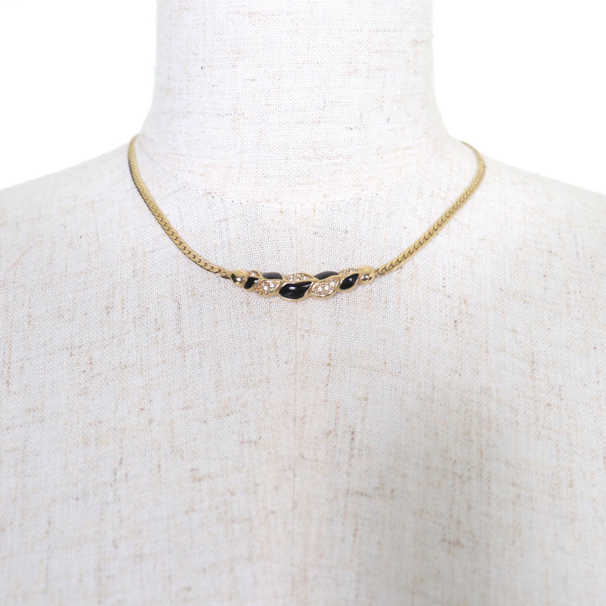 Christian Dior Vintage Rhinestone Necklace, Gold & Black, Women's Accessory — Like New