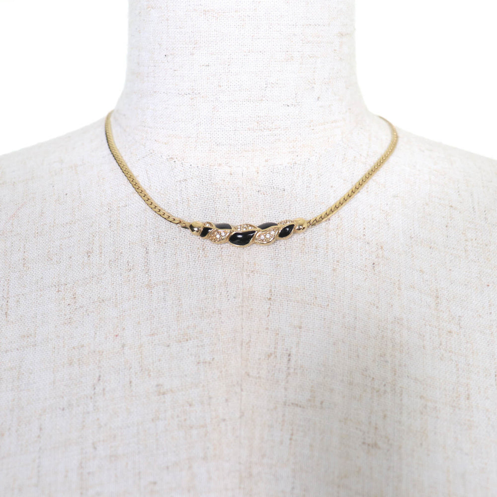 Christian Dior Vintage Rhinestone Necklace, Gold & Black, Women's Accessory — Like New