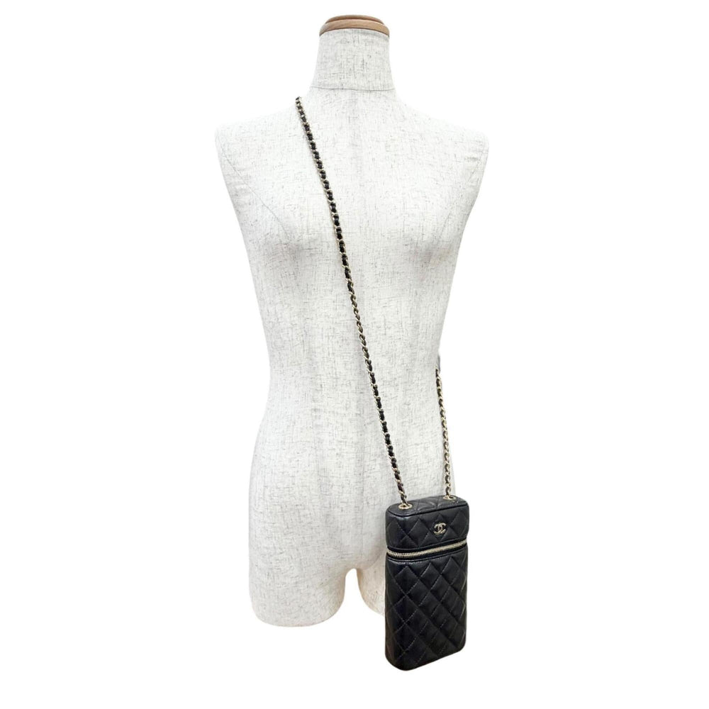 CHANEL Matelassé Caviar Skin Vanity Phone Bag Chain Shoulder Bag, Black with Gold Hardware, Made in Italy, Women's — Like New