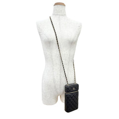 CHANEL Matelassé Caviar Skin Vanity Phone Bag Chain Shoulder Bag, Black with Gold Hardware, Made in Italy, Women's — Like New