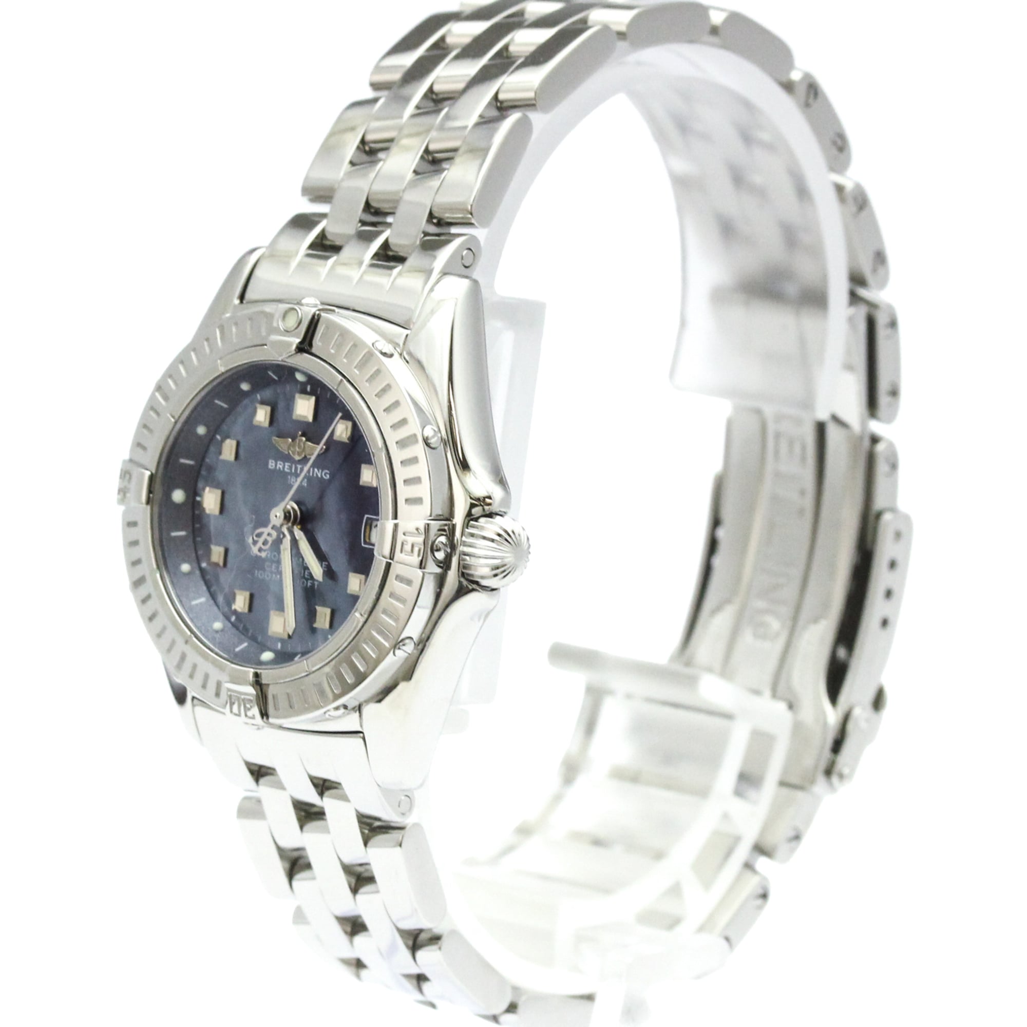 BREITLING Callistino Blue MOP Dial Steel Quartz Watch A72345 Polished — Very Good
