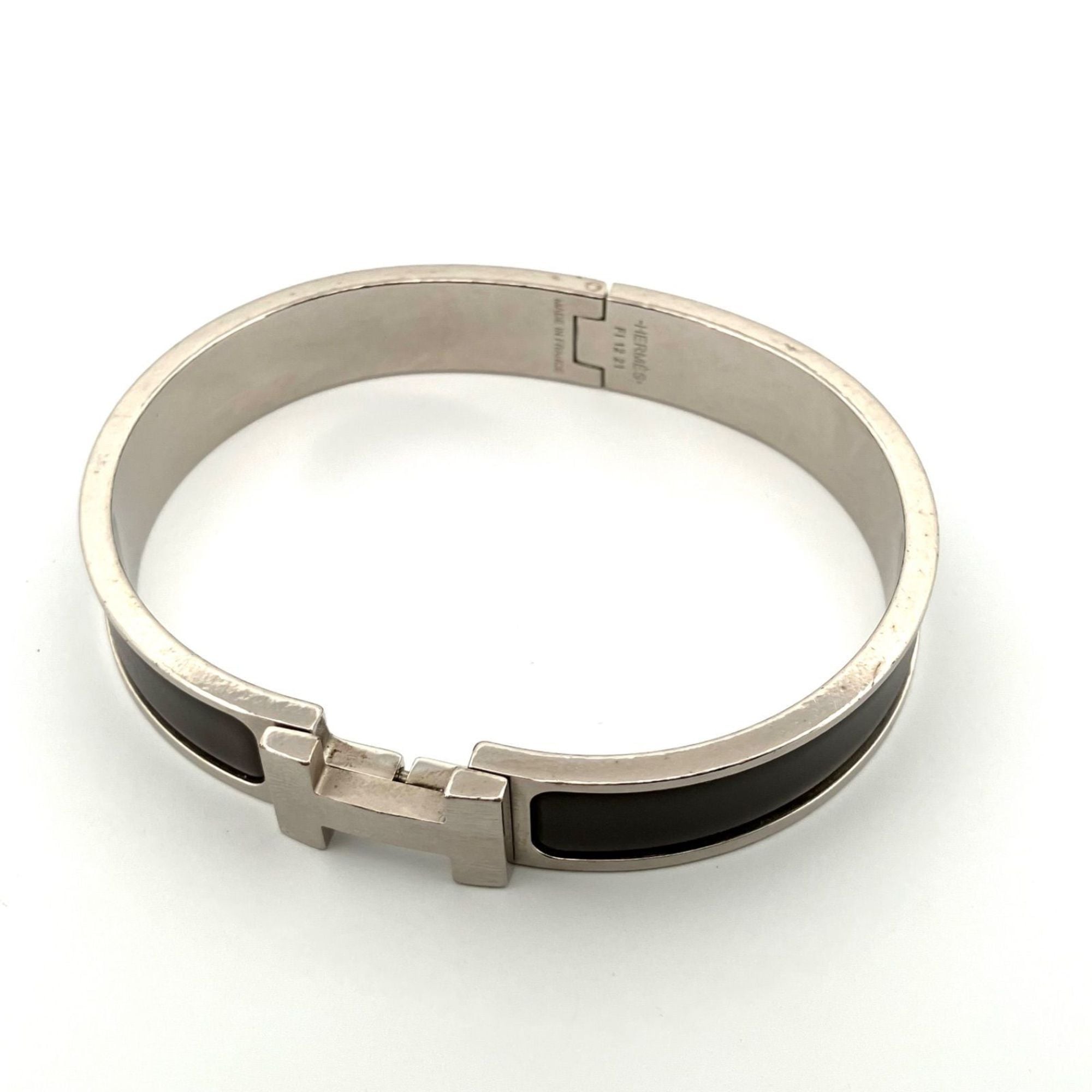 Hermes Hermès Click Clack PM Bangle in Gray with Matte Silver Hardware
