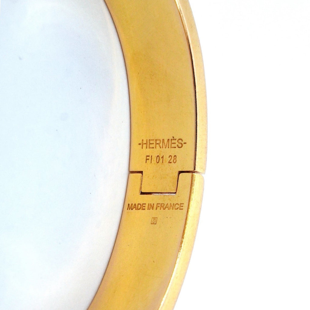 Hermes Click-Clack PM Bangle in GP-Plated Gold and White, Women's, P2032117