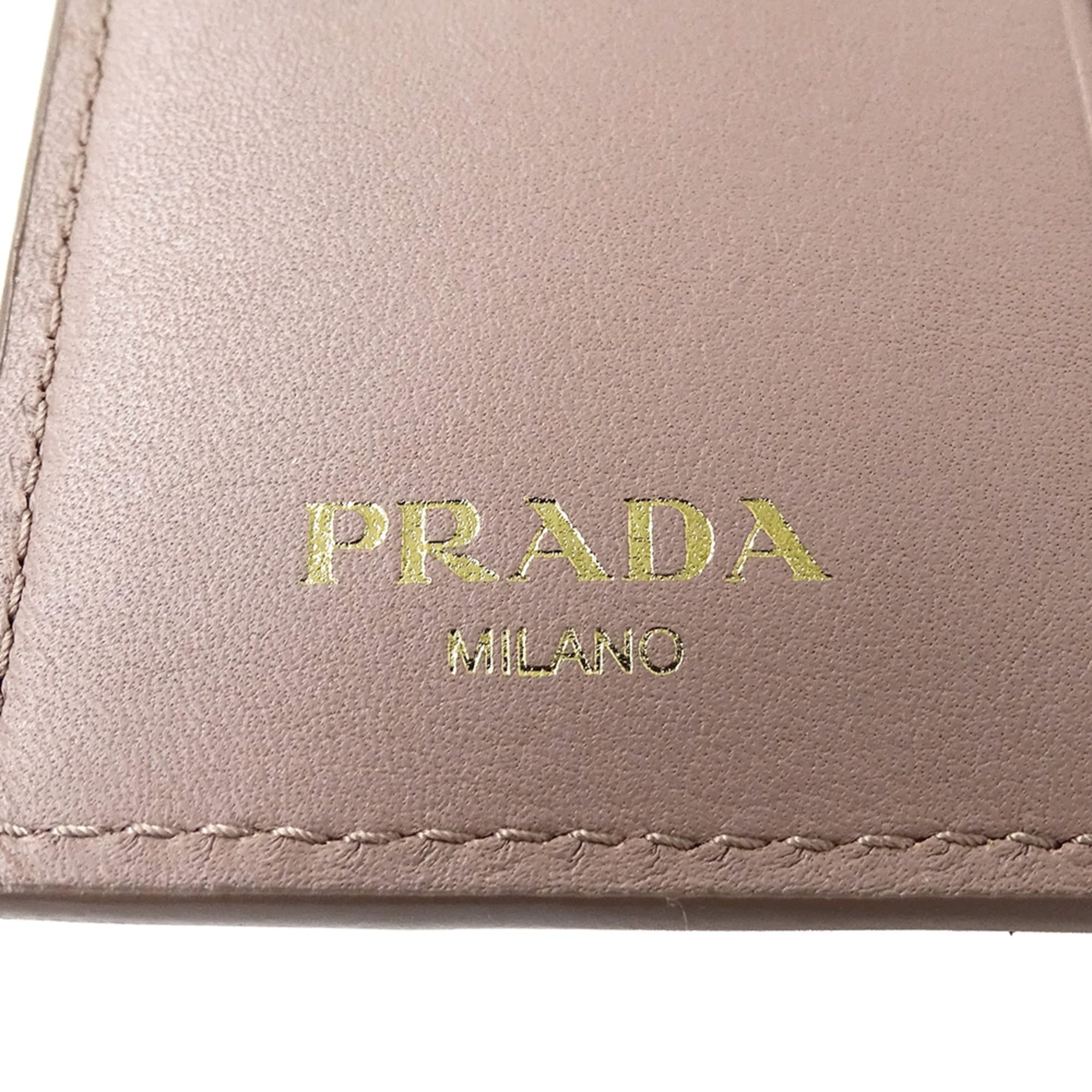 Prada Women's Bifold Leather Wallet in Pink Beige (1MV204) - Compact Mini with Logo
