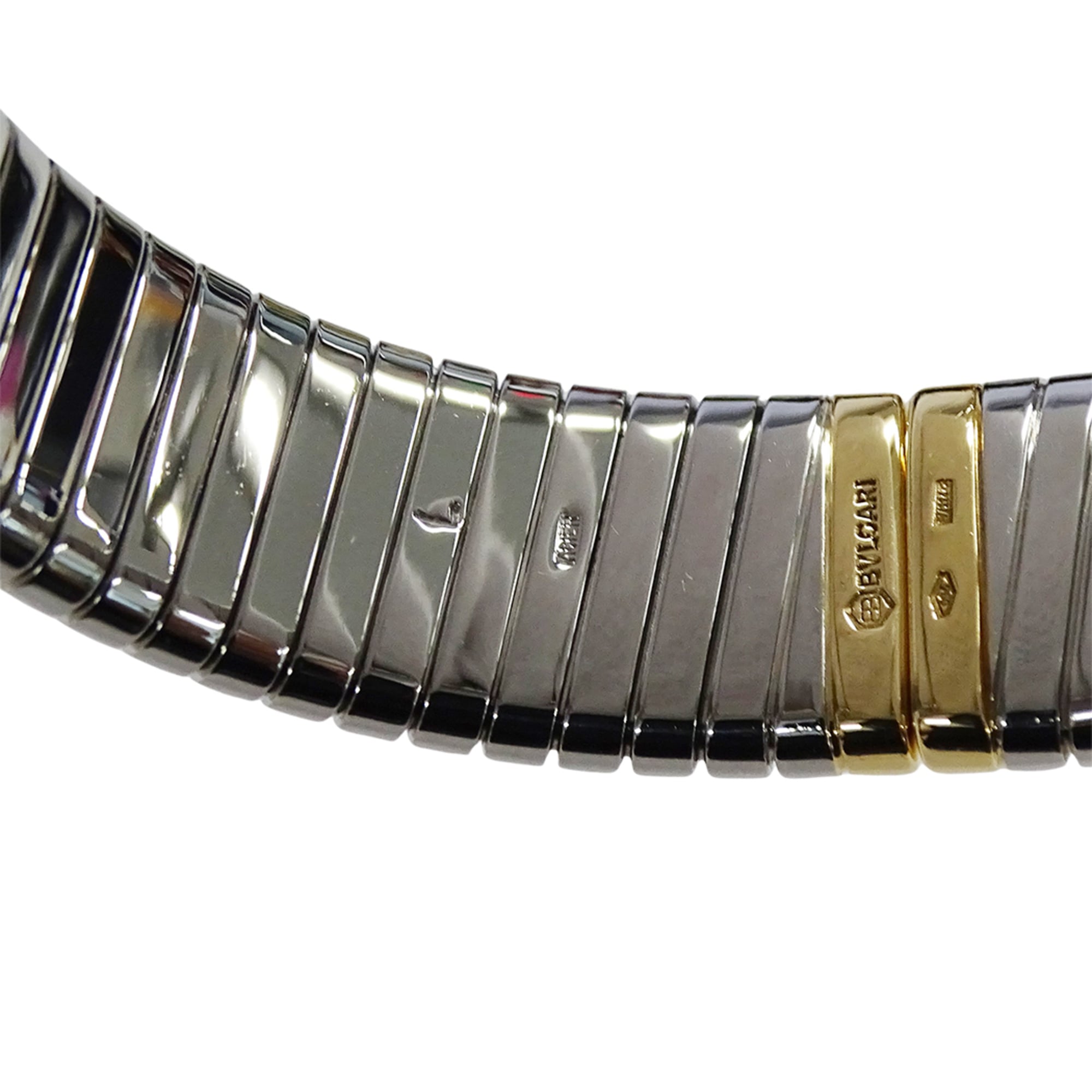 Bulgari BVLGARI Women's Watch, Brand: Tubogas, 12-Diamond Quartz Movement, 750YG (Yellow Gold) and 18K Stainless Steel (SS), Size L, Bangle, Round. (BB232T) — Good