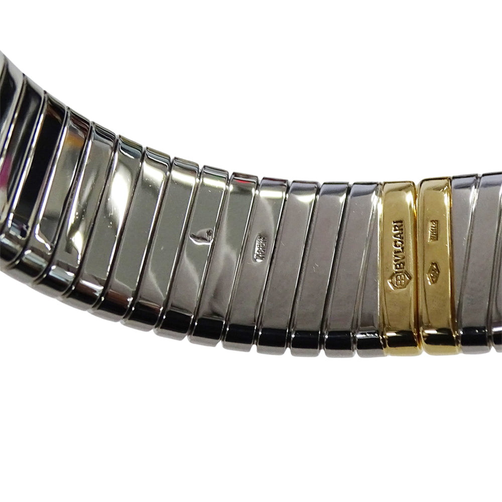 Bulgari BVLGARI Women's Watch, Brand: Tubogas, 12-Diamond Quartz Movement, 750YG (Yellow Gold) and 18K Stainless Steel (SS), Size L, Bangle, Round. (BB232T) — Good